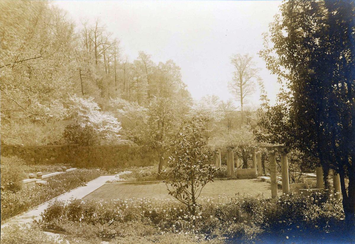 Garden view---Formal garden view towards Oak Hill