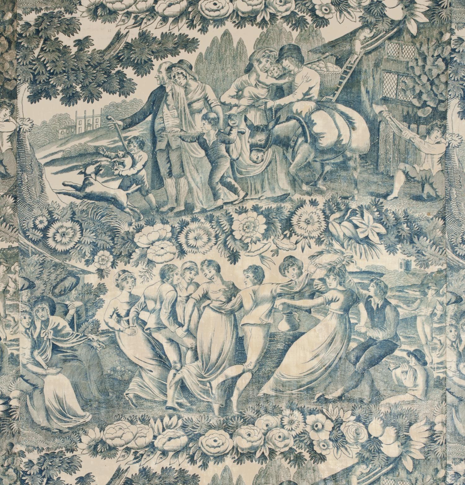 T162 textile, printed design repeat blue