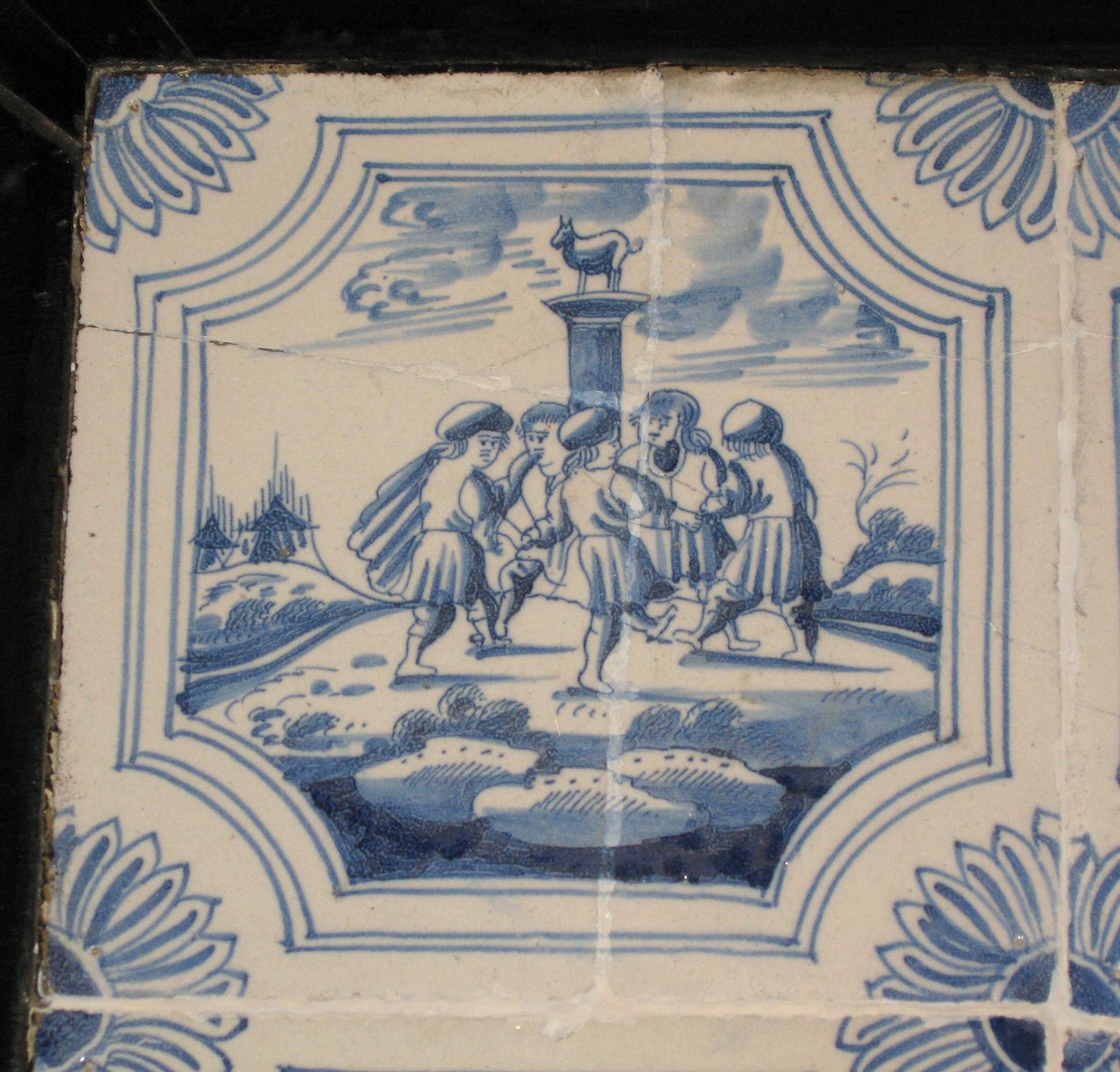 1969.4724.001 Delft tile mounted in table 1958.1507