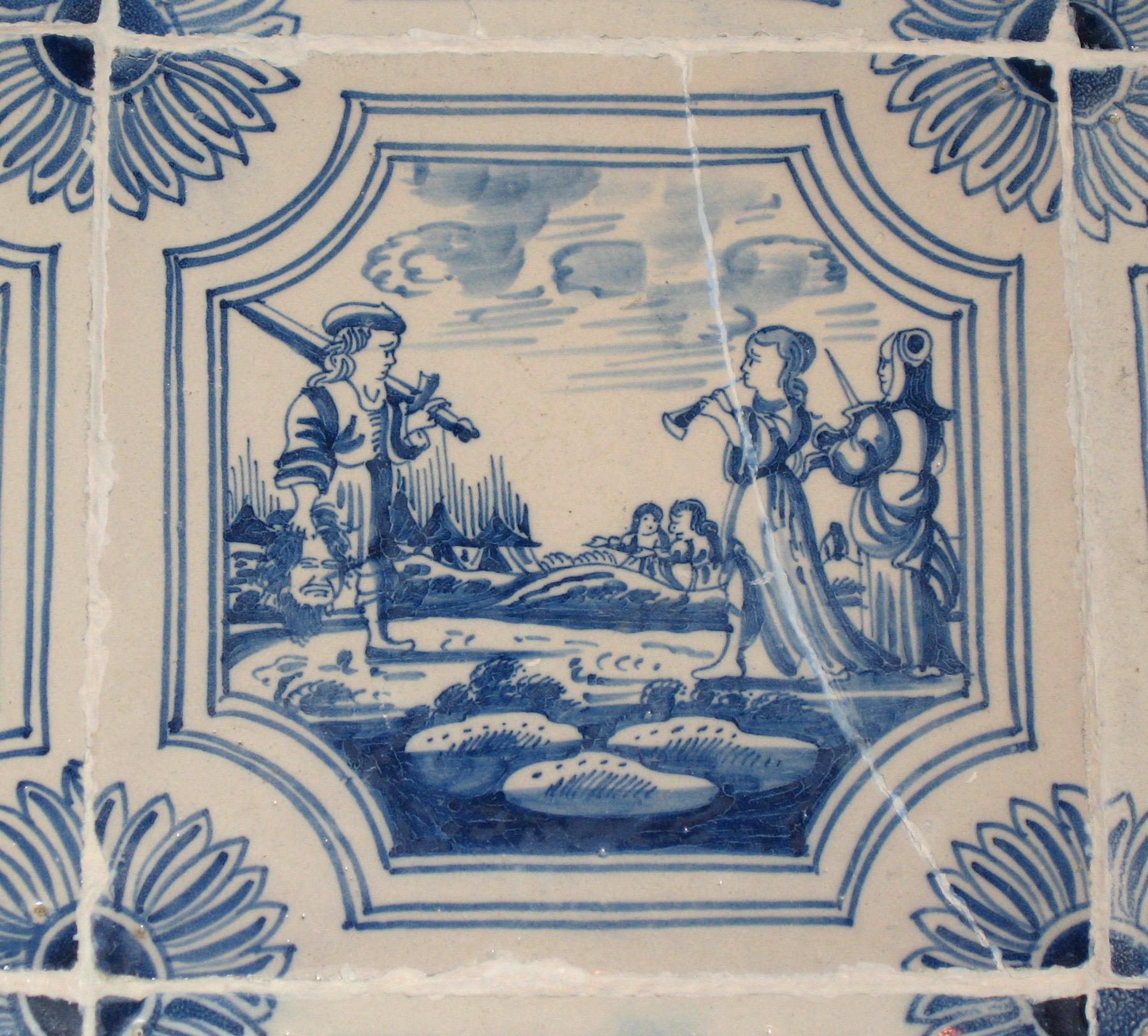 1969.4724.007 Delft tile mounted in table 1958.1507