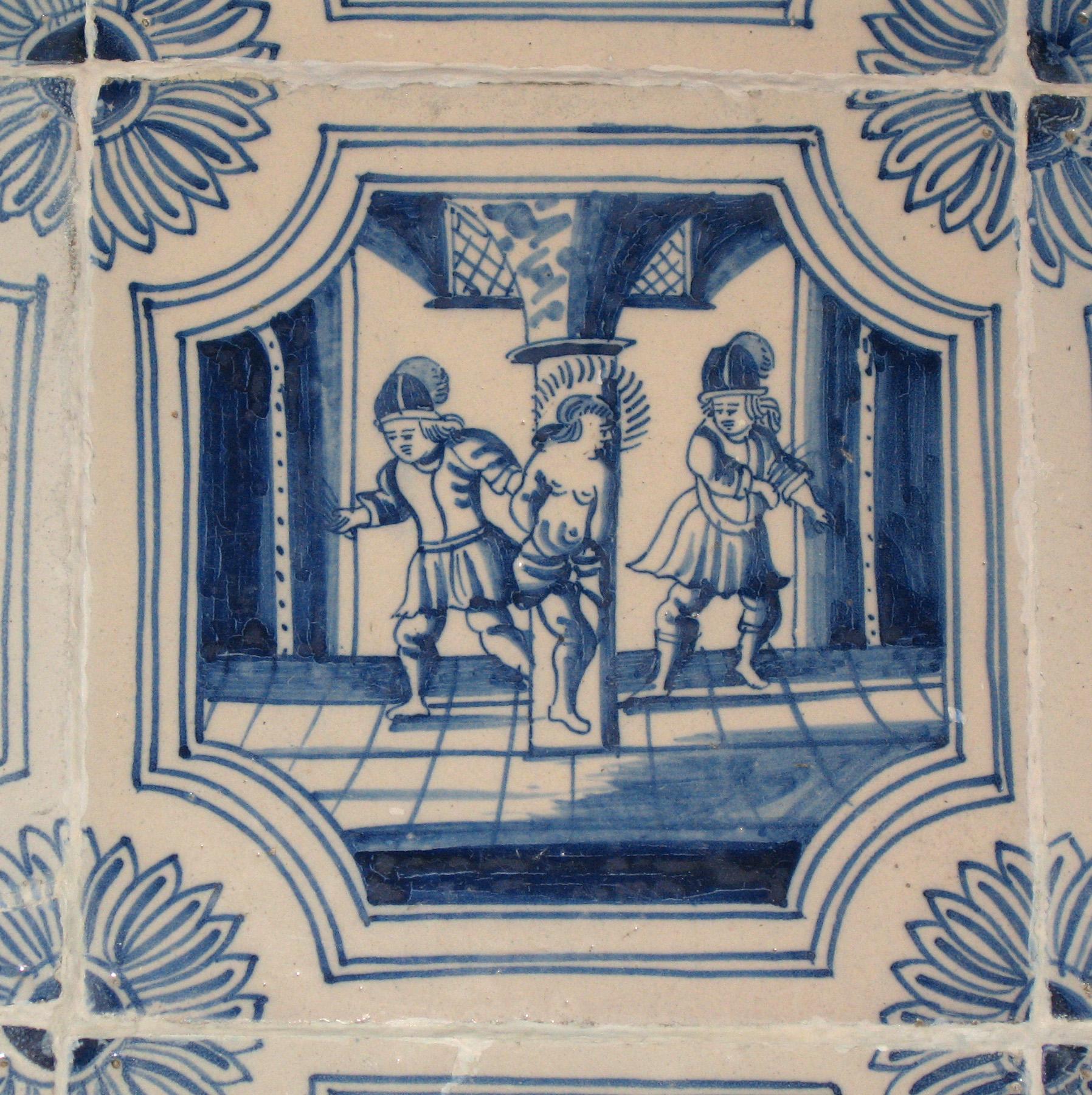 1969.4724.009 Delft tile mounted in table 1958.1507