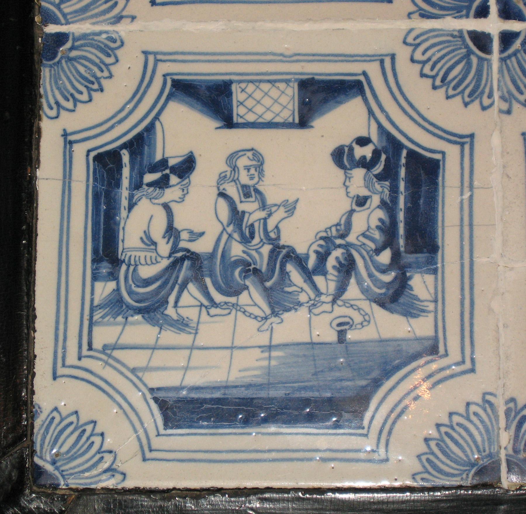 1969.4724.011 Delft tile mounted in table 1958.1507