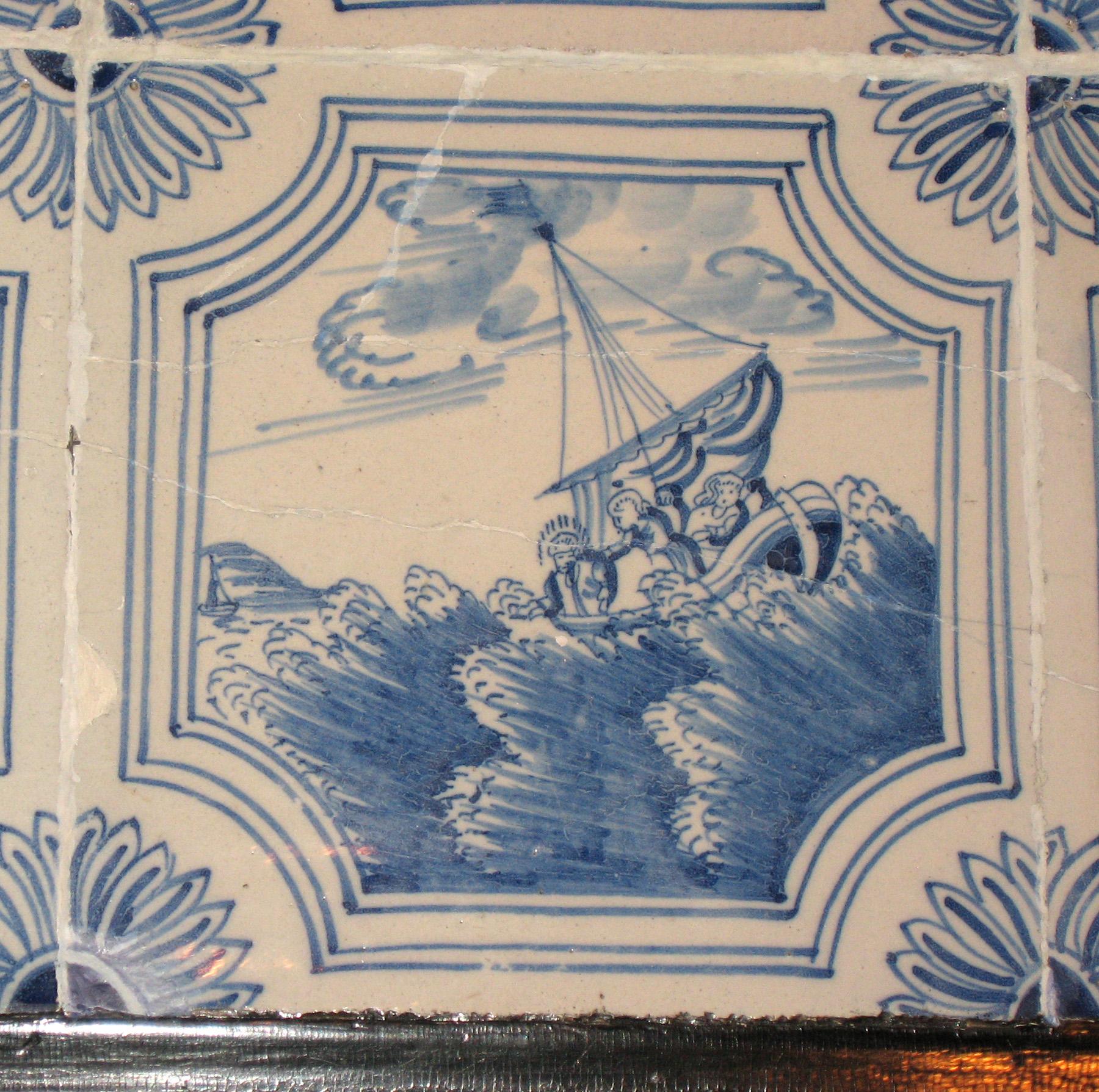 1969.4724.014 Delft tile mounted in table 1958.1507