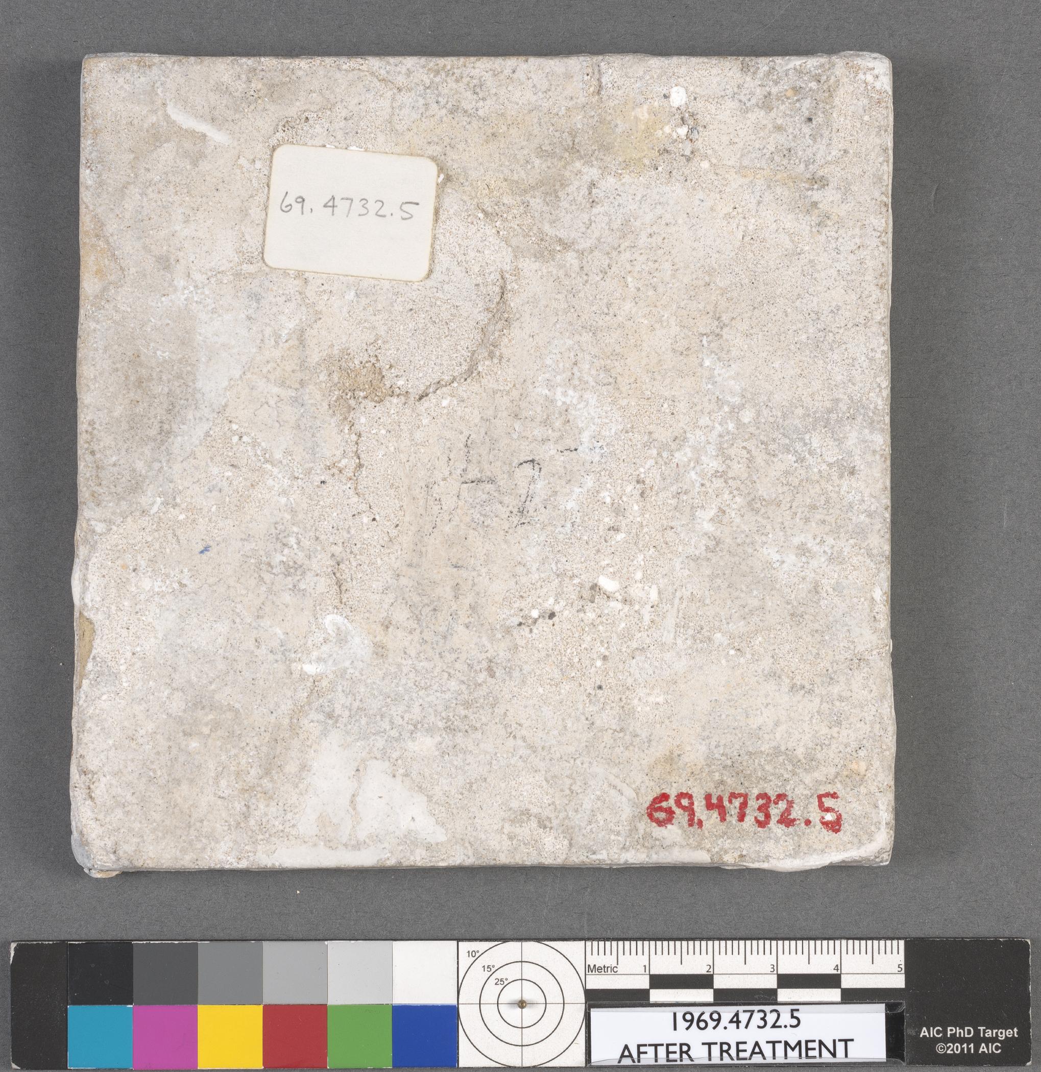 1969.4732.005 Tile, view 2, reverse, after conservation treatment