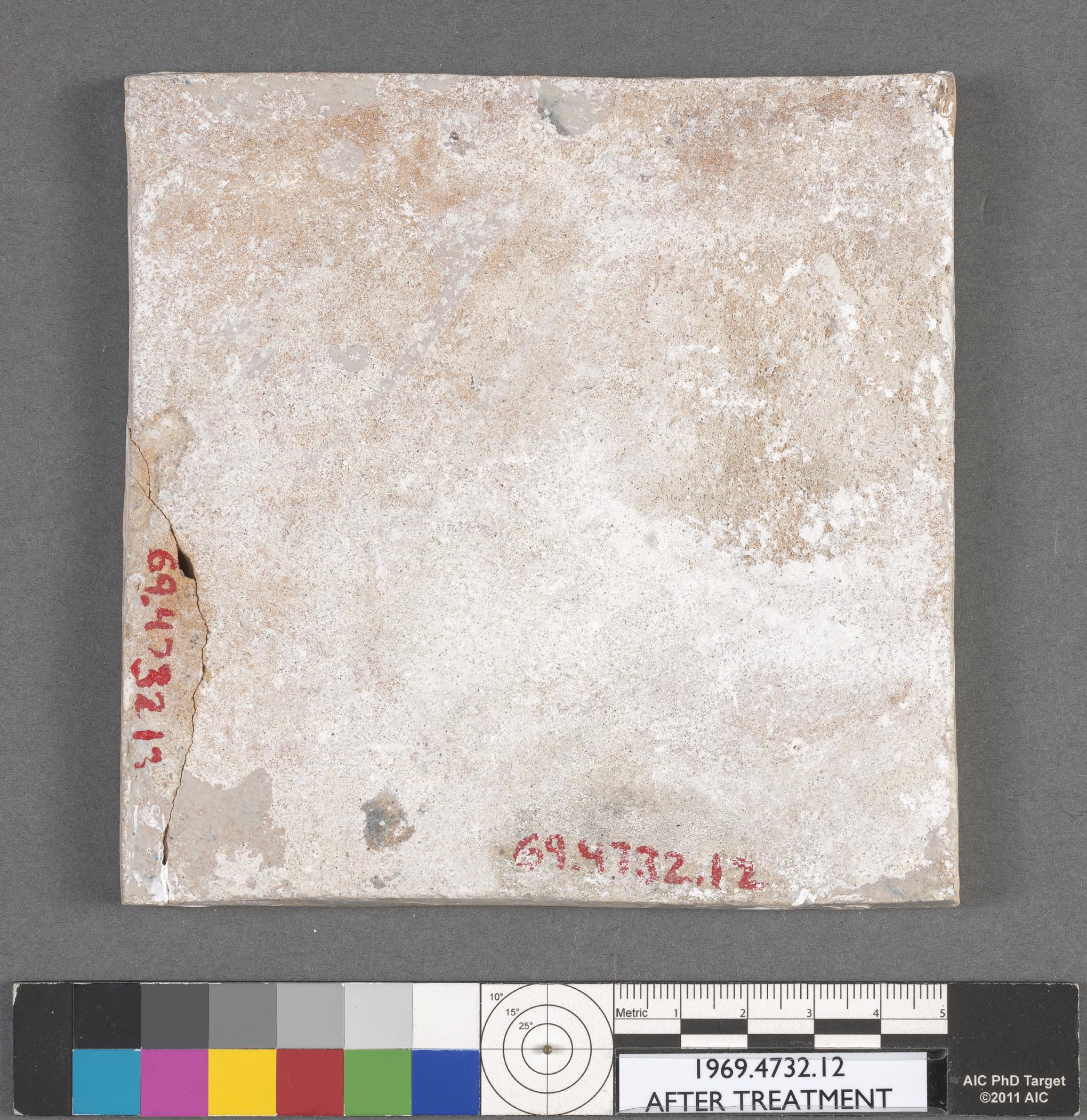 1969.4732.012 Tile, view 2, reverse, after conservation treatment