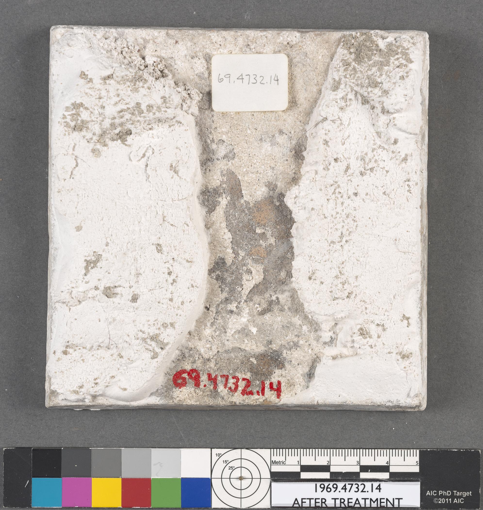 1969.4732.014 Tile, view 2, reverse, after conservation treatment