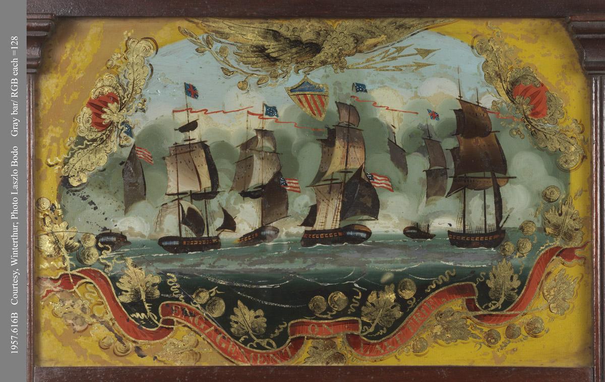 1957.0616 Reverse painted mirror (detail)