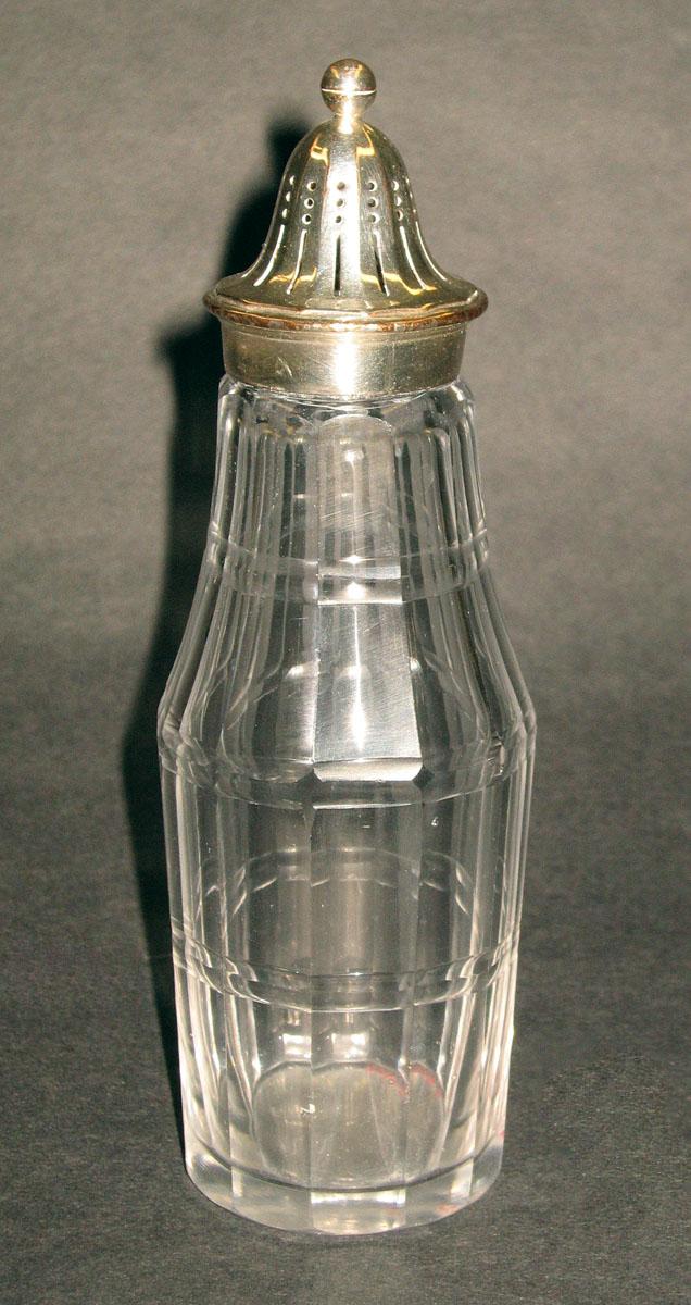 1970.0402 C, E Glass castor with silverplate on copper cap