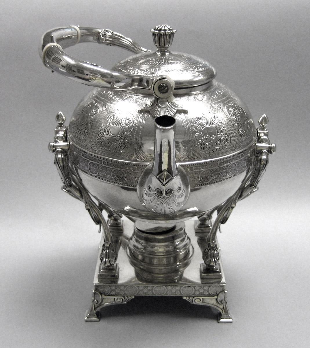 1970.1039.001 A-E Kettle on stand, front view