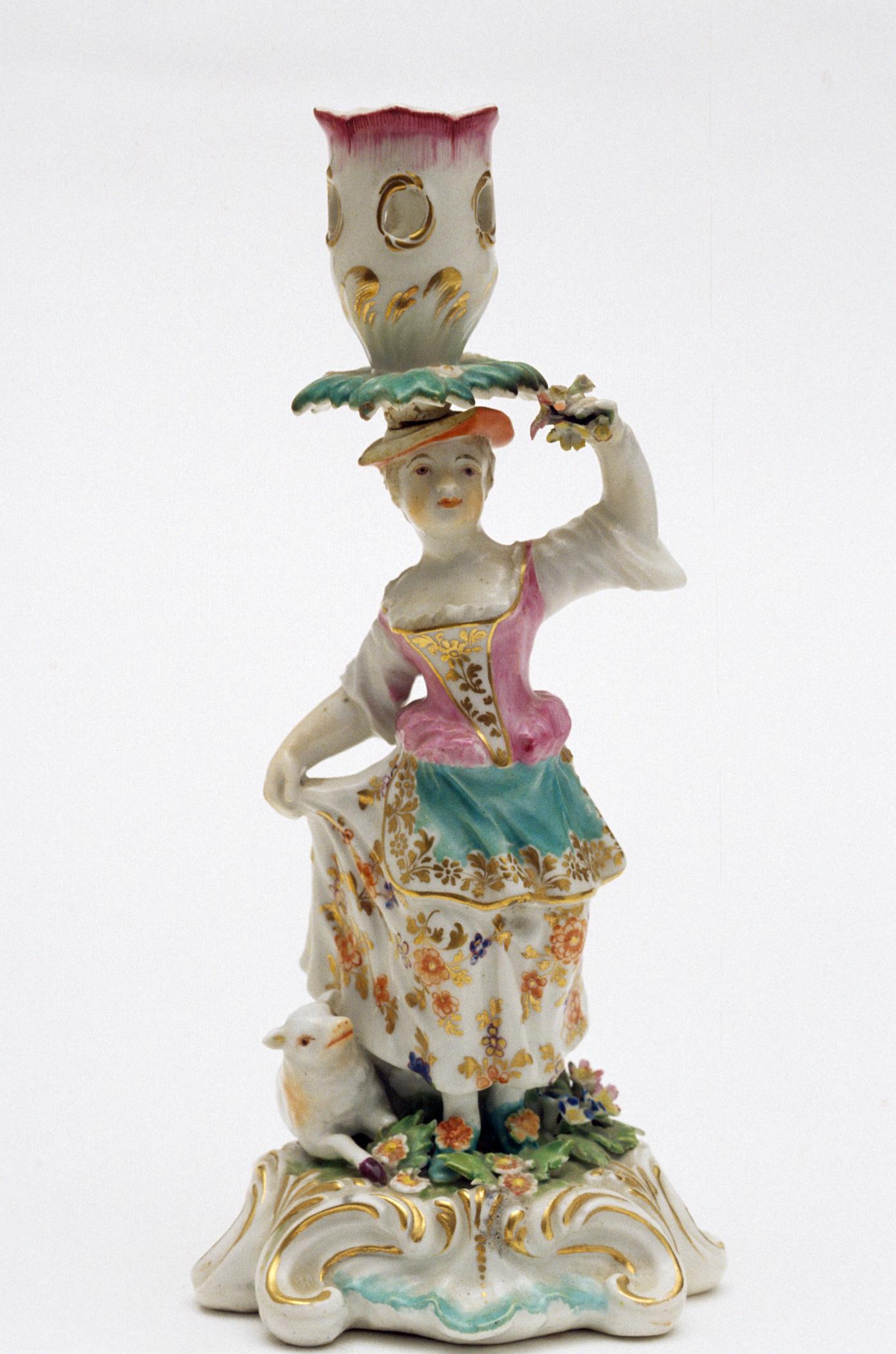 1970.1372.002 Porcelain candlestick figure of a shepherdess