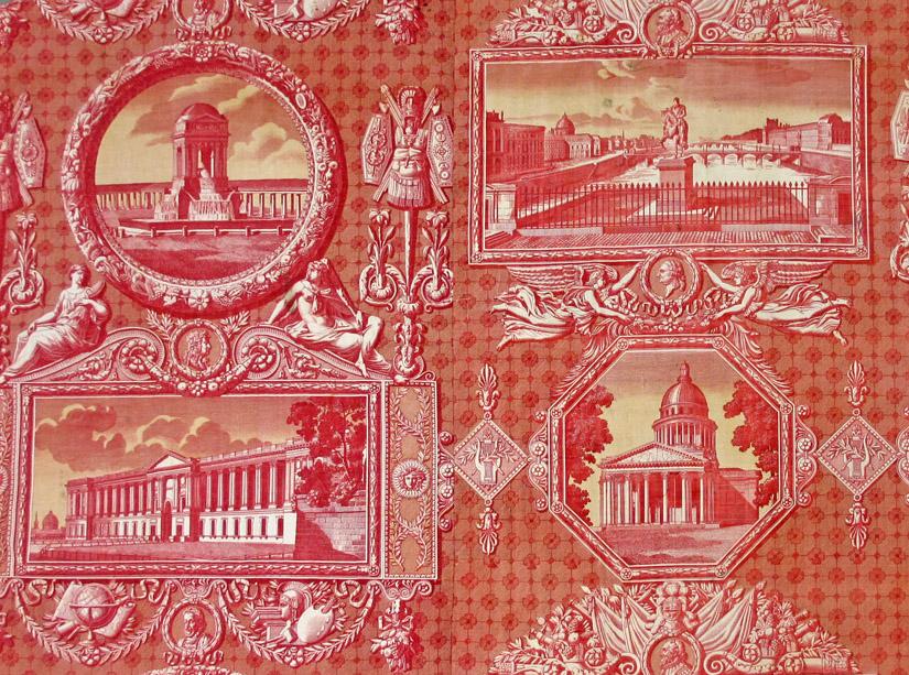 T39 textile, printed design repeat red