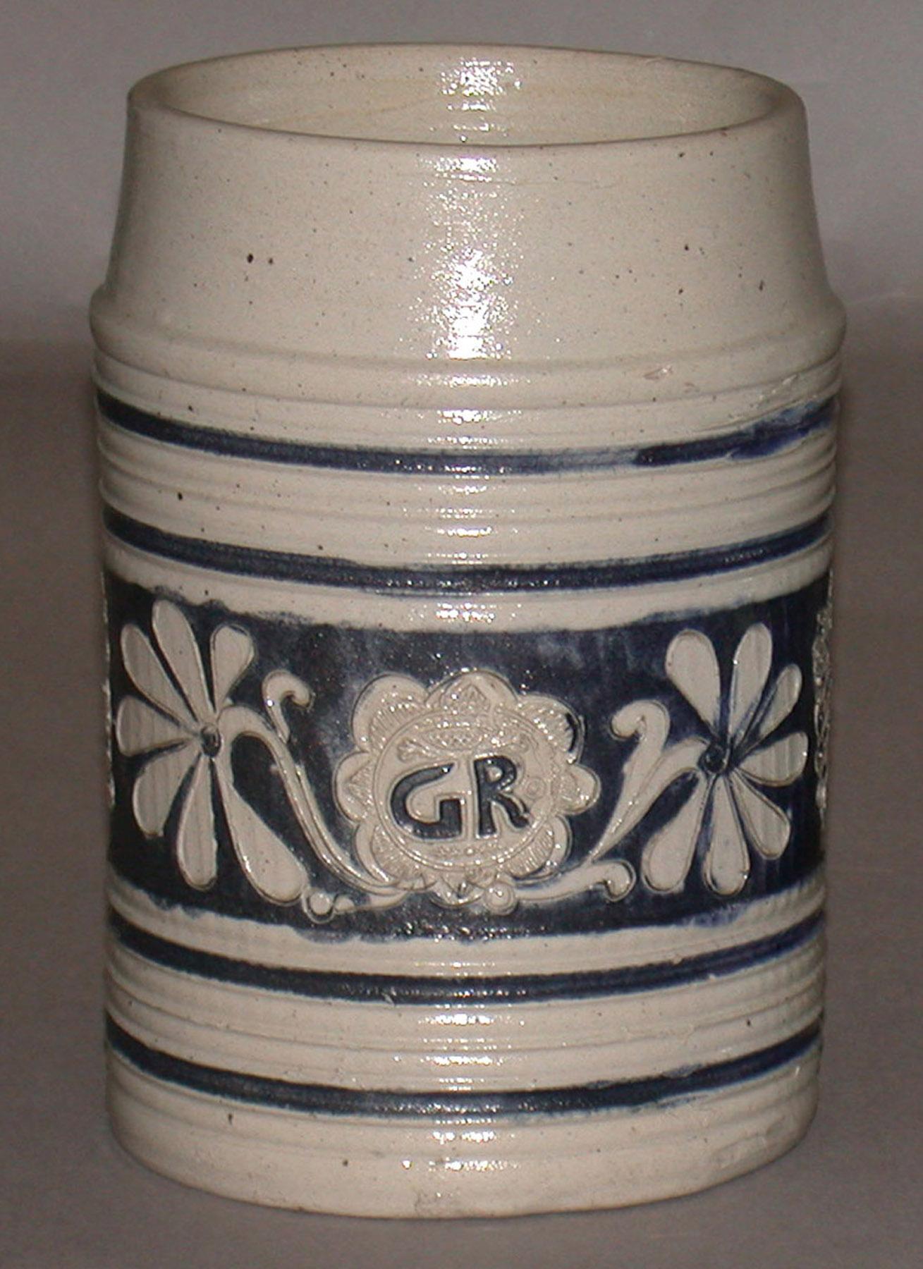 1974.0036 Salt-glazed stoneware mug or tankard