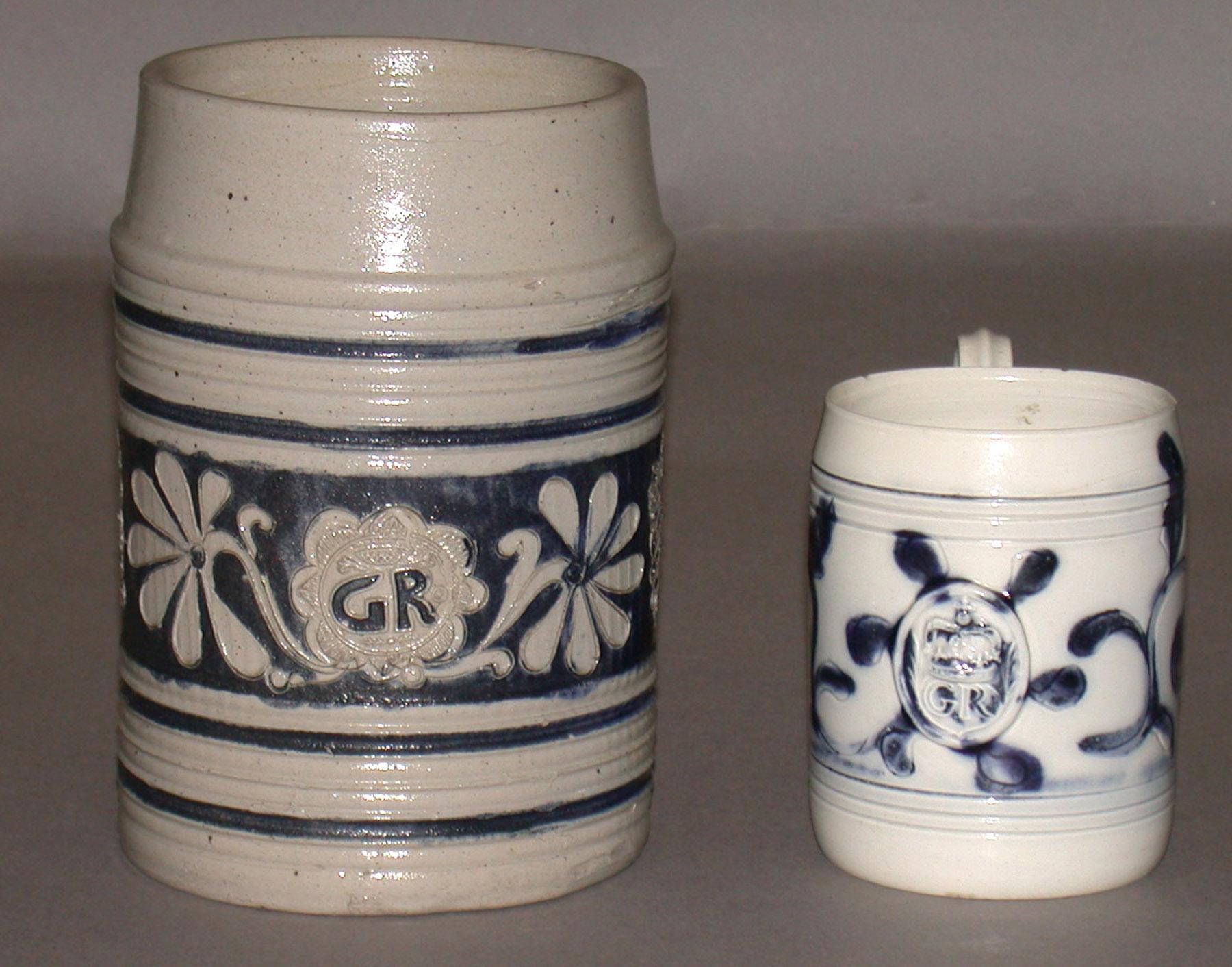 1974.0036, 1977.0098 Salt-glazed stoneware mugs