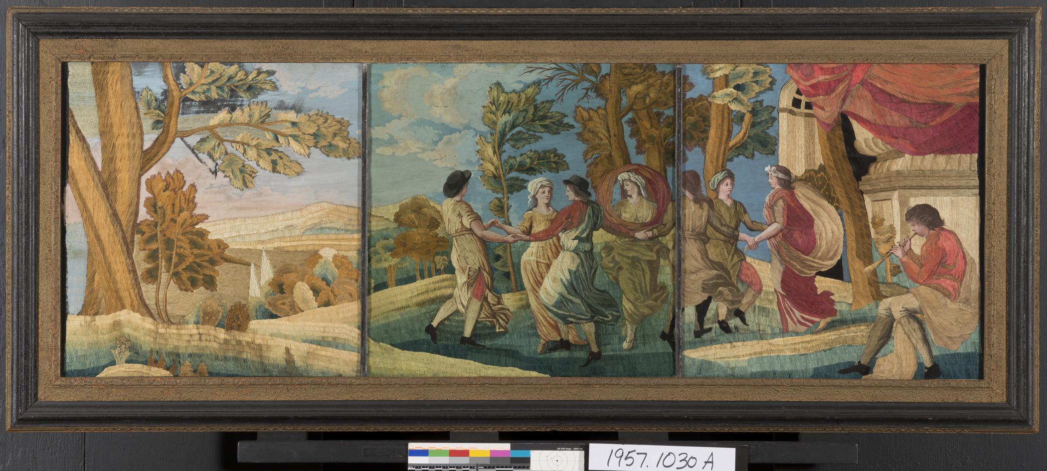 1957.1030 A Needlework picture, B Frame, view 1
