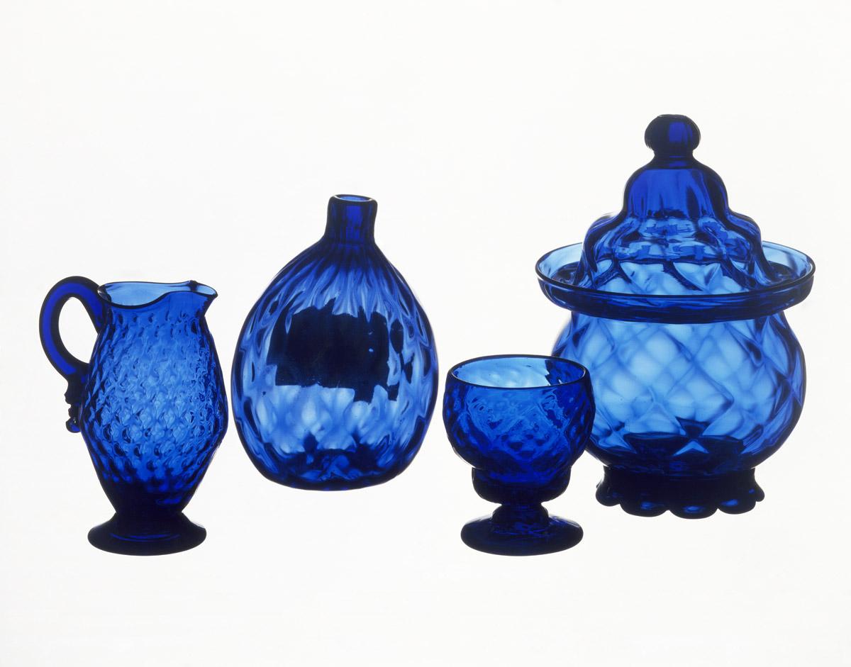 1973.0474.001, 1979.0111, 1974.0149, 1959.3070 Blue glass group
