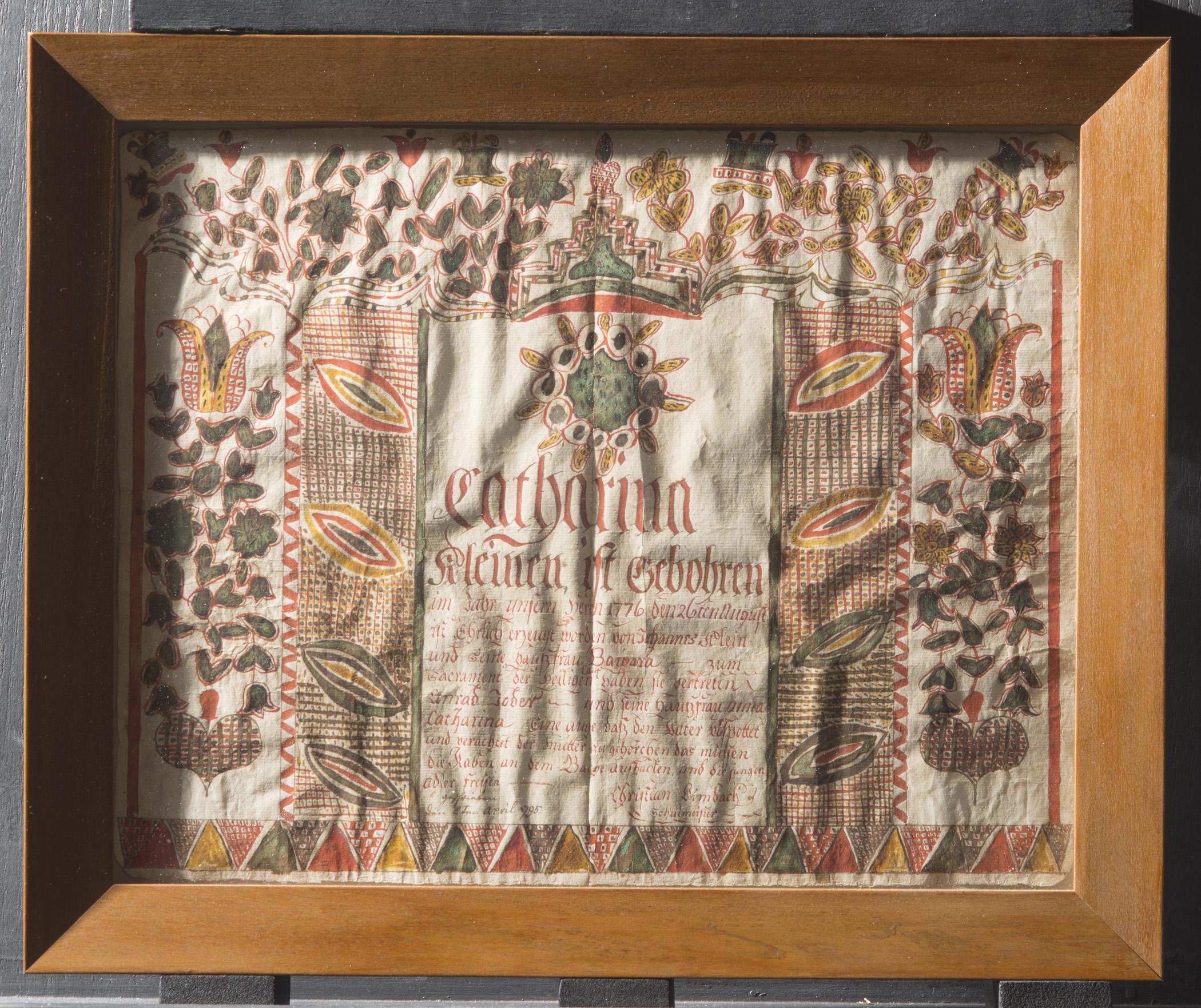 1957.1211 A Fraktur, B Frame, view 2, raking light