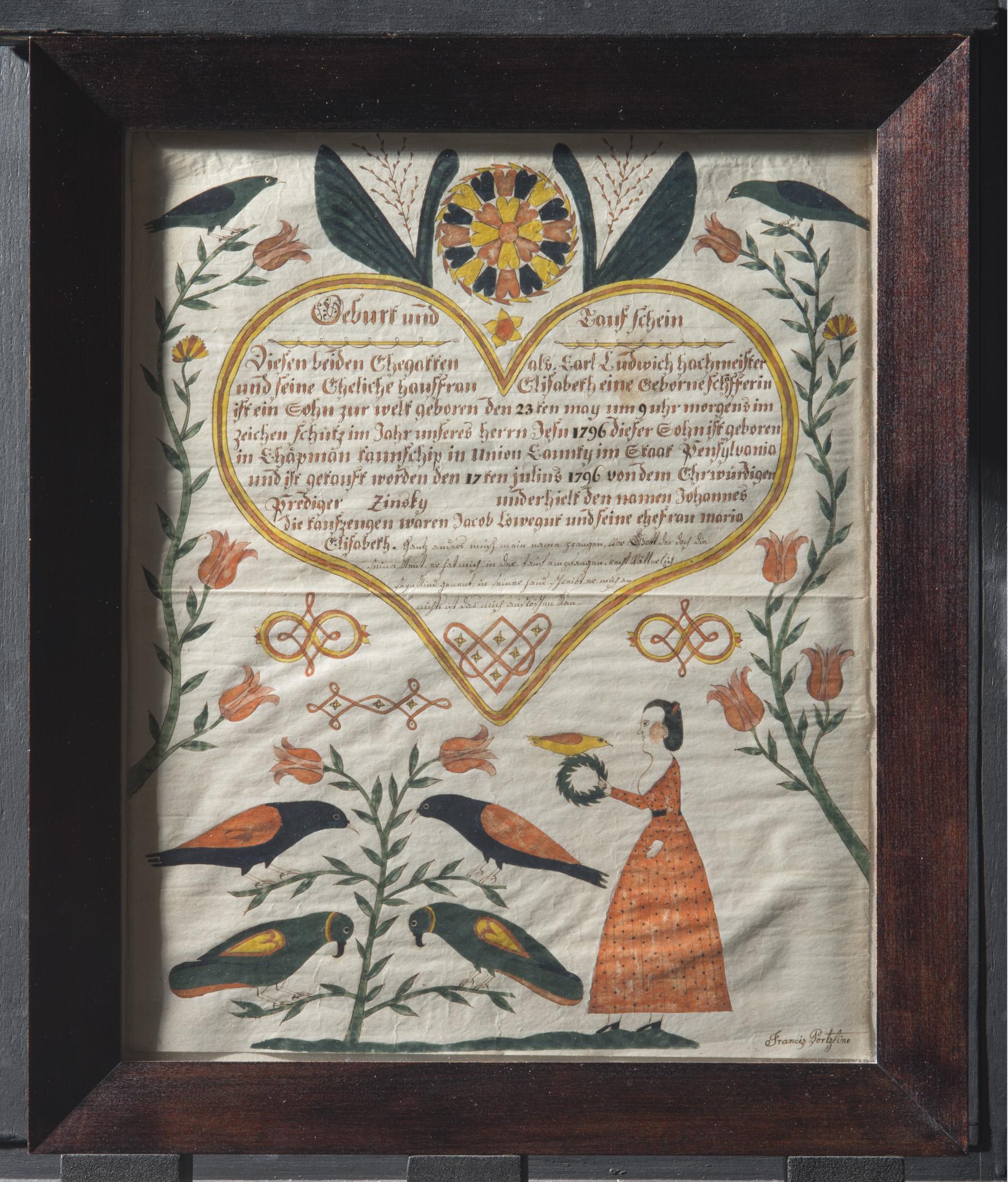 1957.1227 A Fraktur, B frame, view 2, raking light
