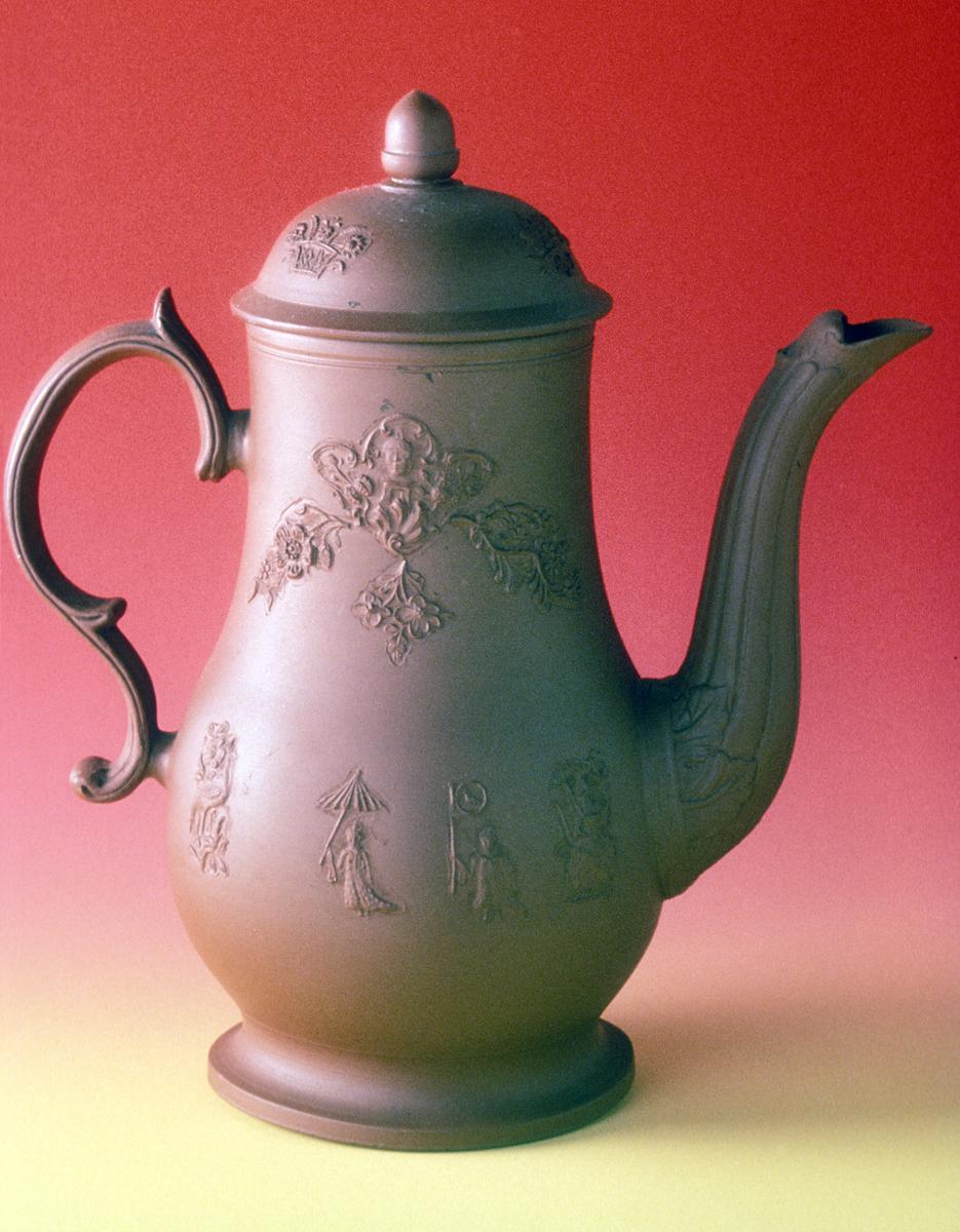 1975.0002 A, B Stoneware coffeepot, view 2