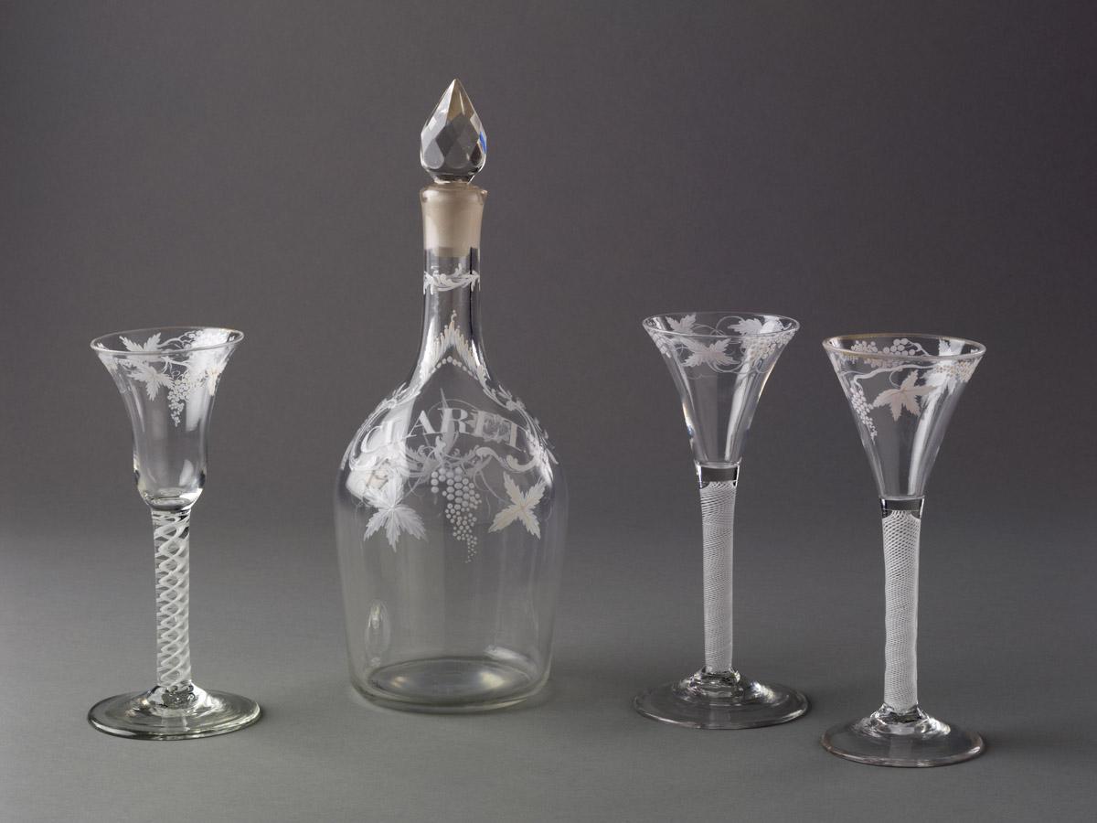 1975.0044.002, 1975.0042, 1975.0043.001, .002 Decanter and wineglasses (view 2)