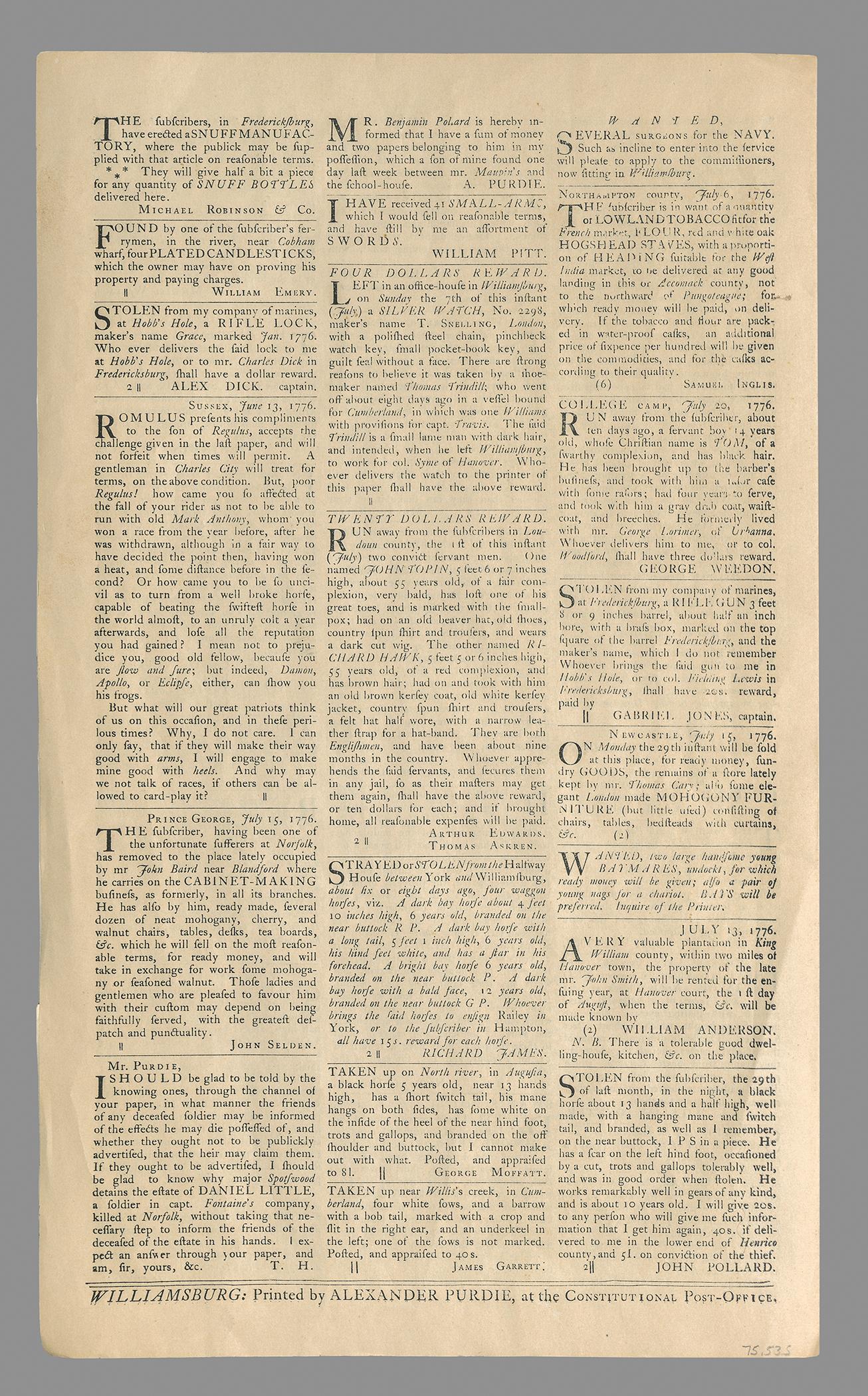 1975.0535 Newspaper, view 3, reverse