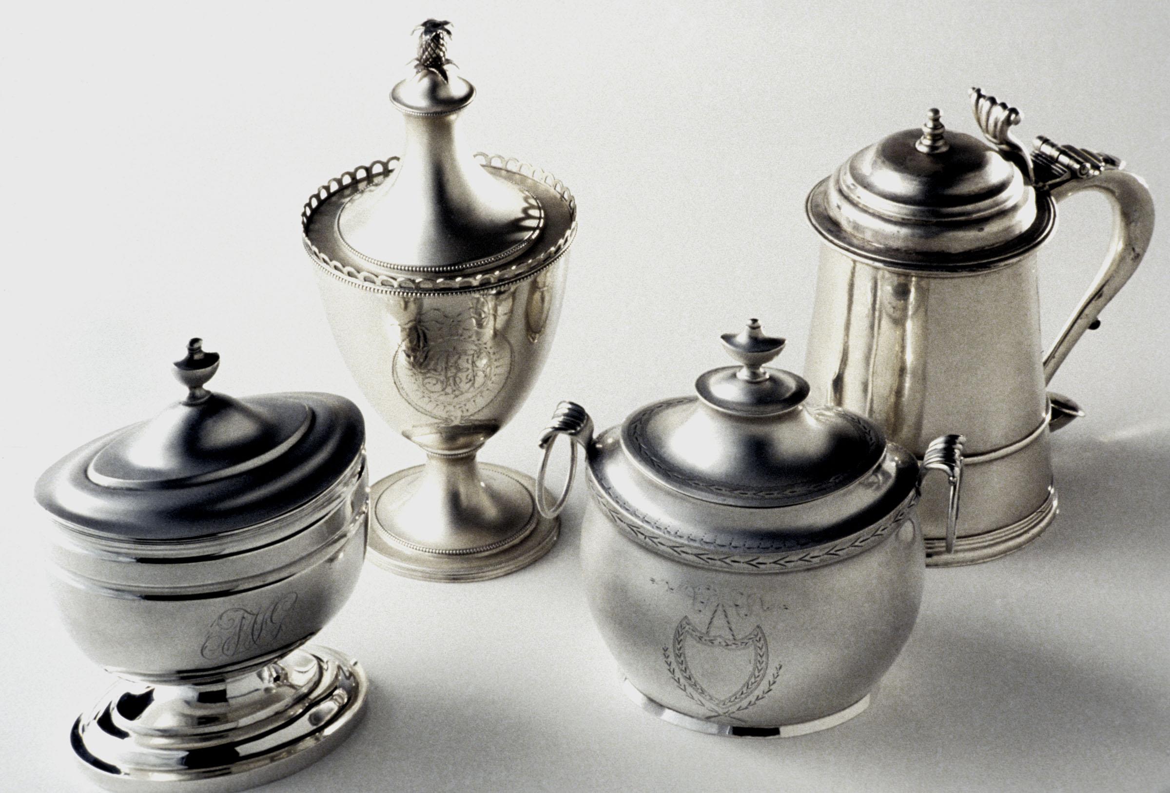 1977.0223 A, B, 1977.0226, 1977.0225 A, B, 1977.0224 A, B Sugar Bowl, Tankard, view 1