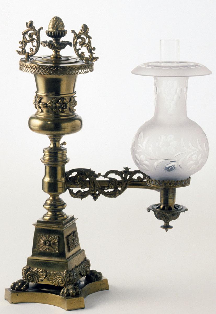 1978.0002.001 Argand lamp, globe, and chimney
