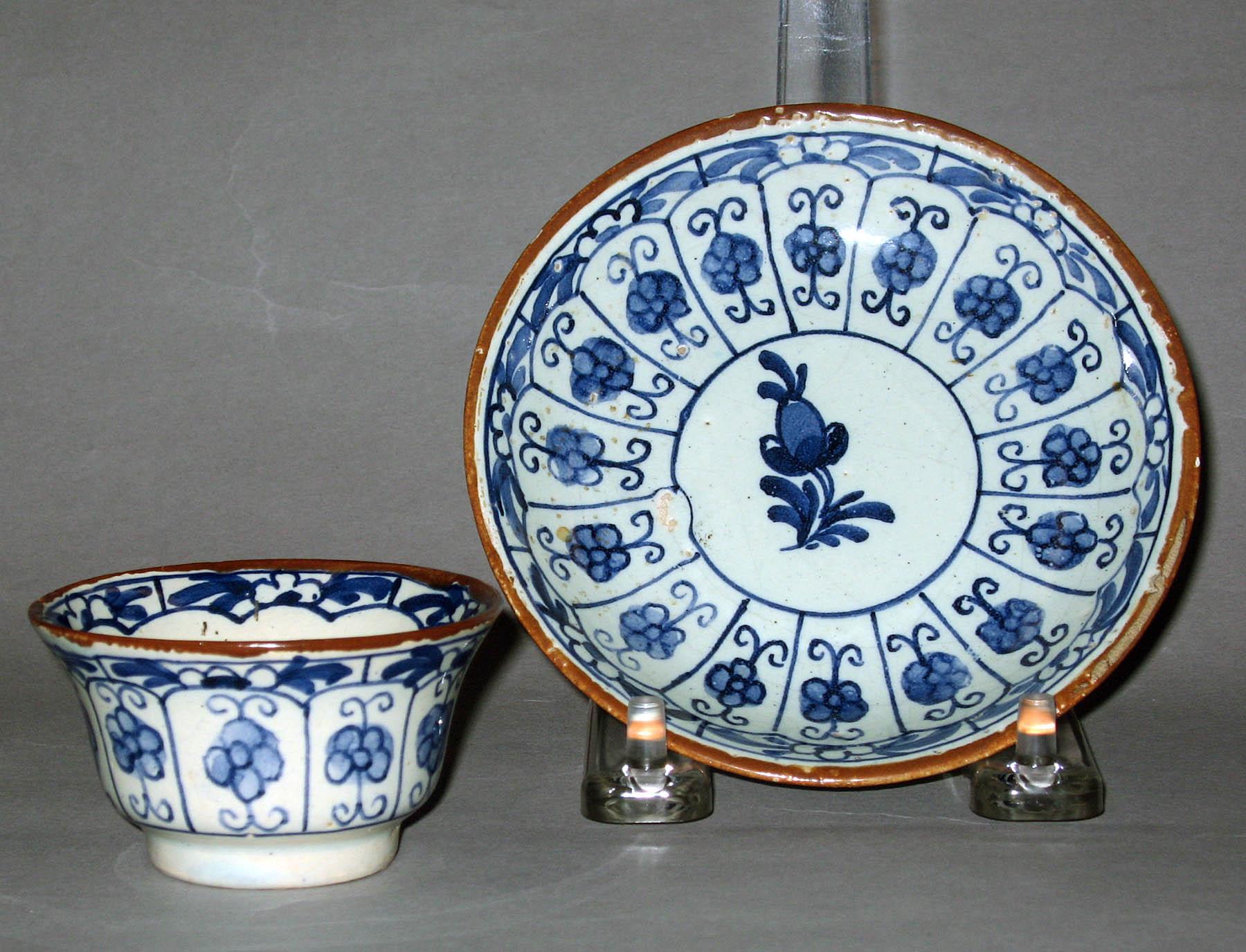 1978.0021 A, B Earthenware teabowl and saucer