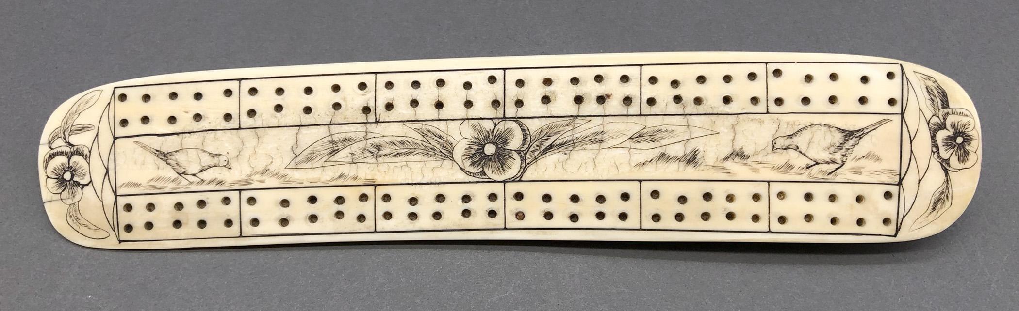 1978.0165 Cribbage board, Scrimshaw game board, view1 Obverse