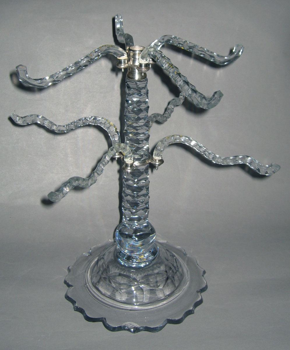 1979.0063 A, C- J Colorless glass sweetmeat stand (A) and eight arms (C- J)