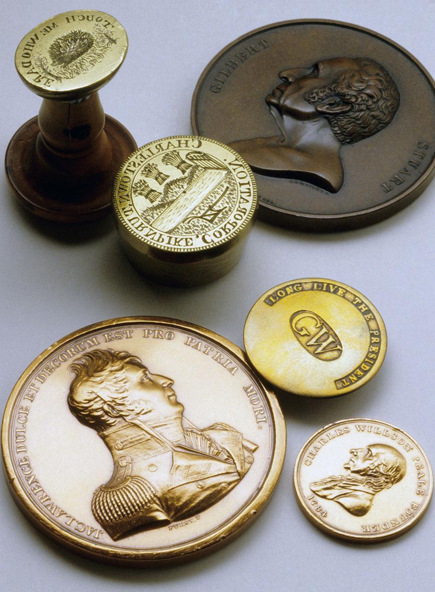 1961.0006, 1966.0505, 1966.0079, 1979.0137 A, 1966.0078, 1979.0030 Seal, Button, Medal, Admission Token, view 1