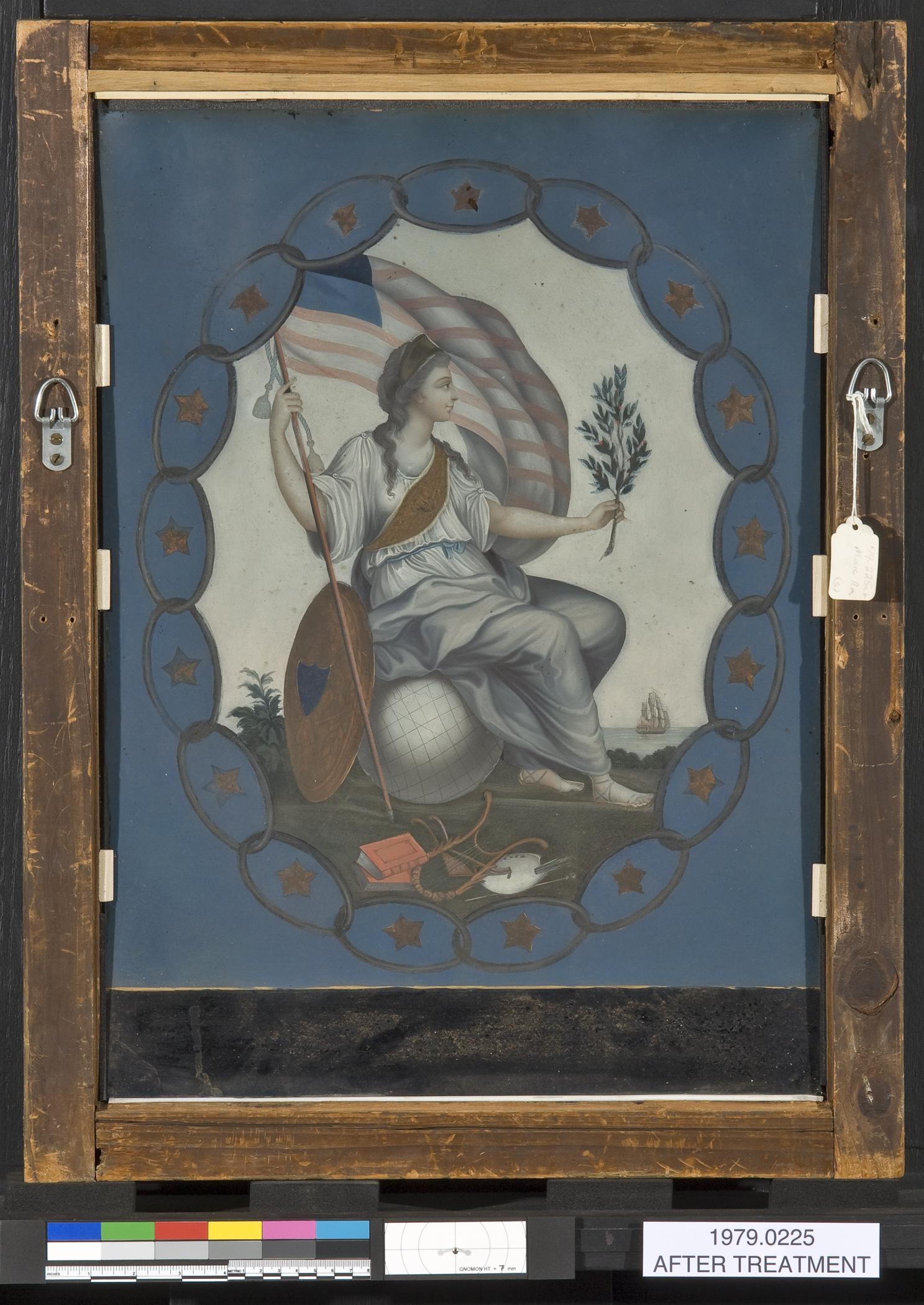 1979.0225 A Painting on glass, B Frame, view 2, reverse,  after conservation treatment