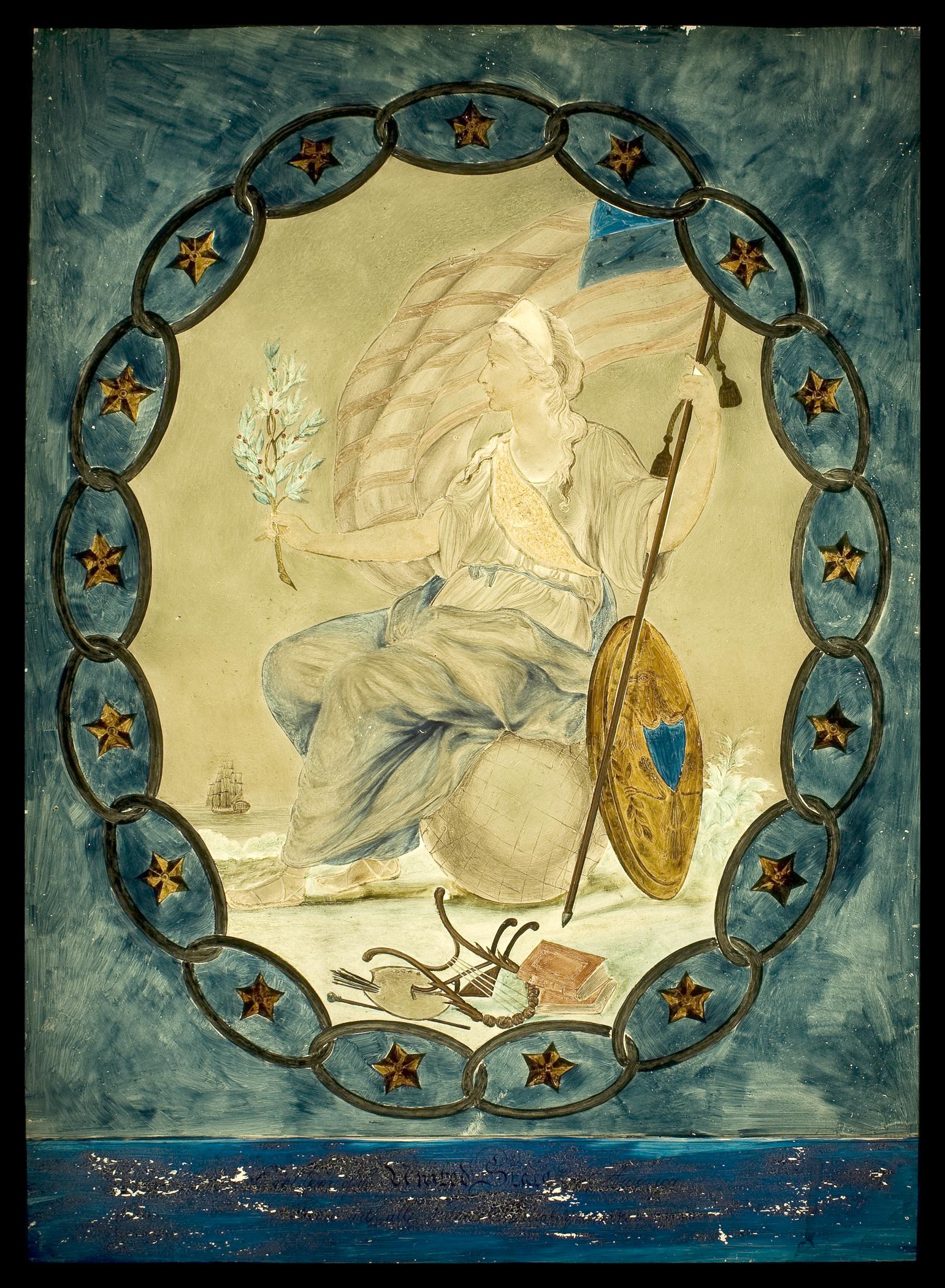 1979.0225 A Painting on glass, view1,  transmitted light, after conservation treatment