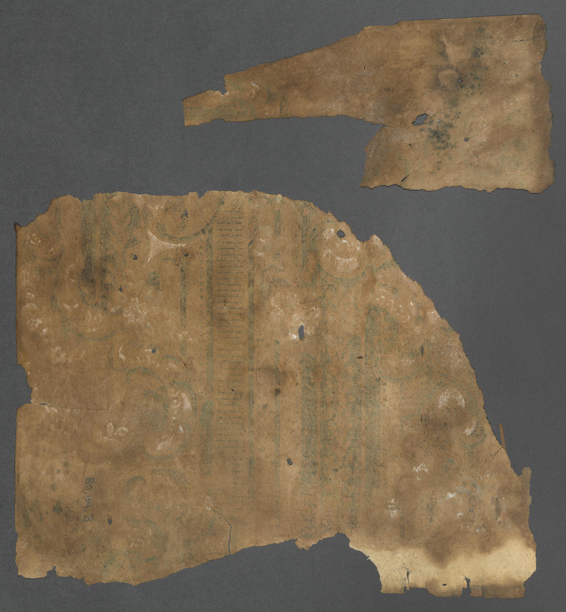 1980.0044.003 Wall covering, Fragments 1 and 2, reverse