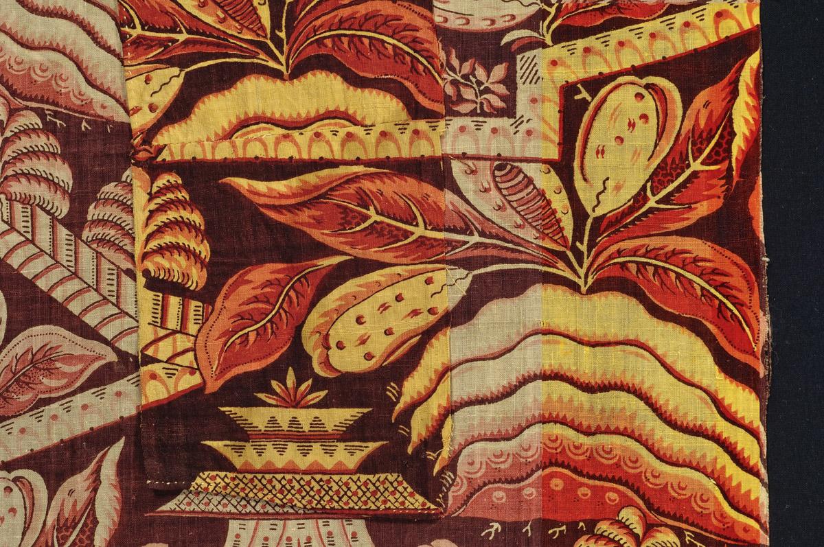 1957.1349.006 A, B Textile, printed, detail, digitally restored