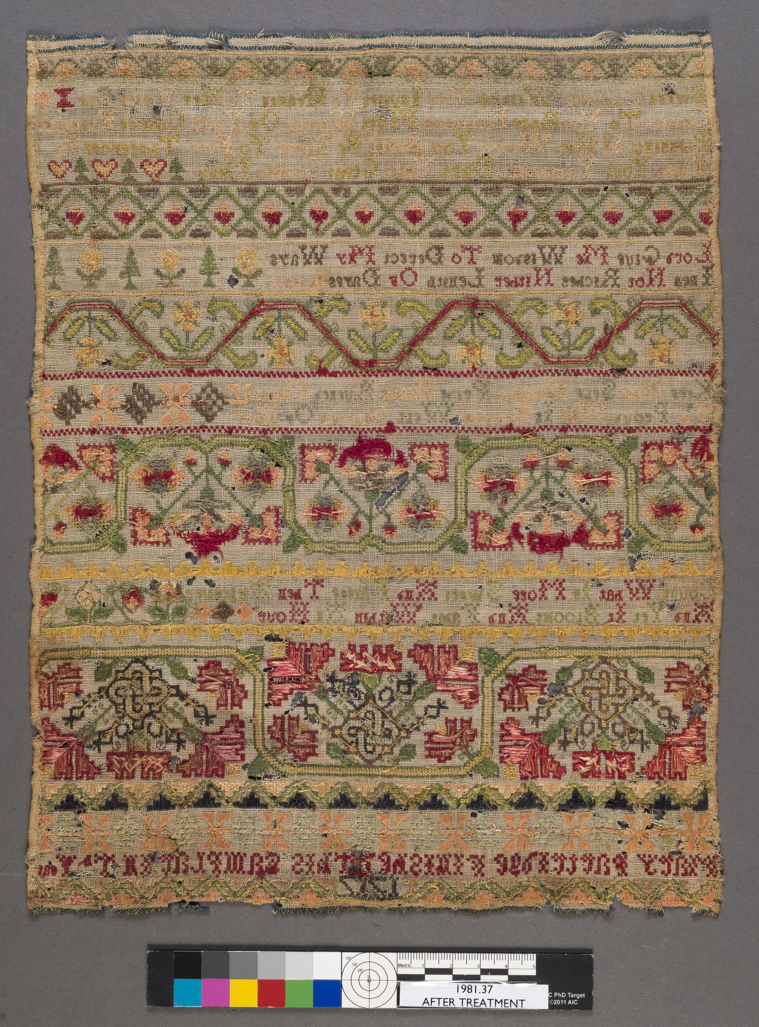 1981.0037 Sampler, reverse, after conservation treatment