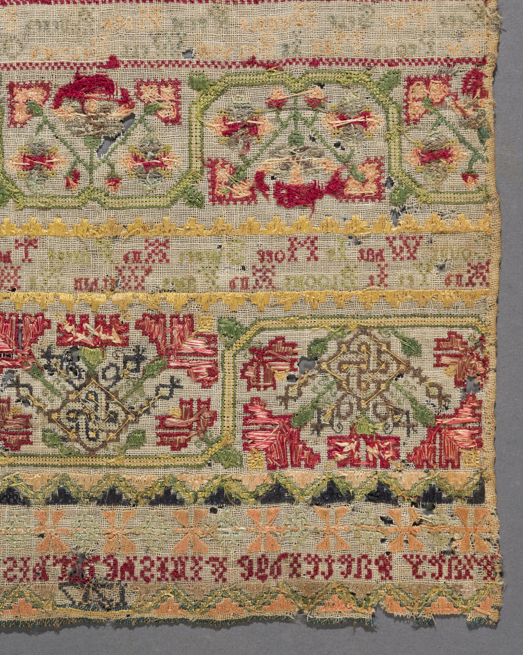 1981.0037 Sampler, reverse, detail 2, after conservation treatment
