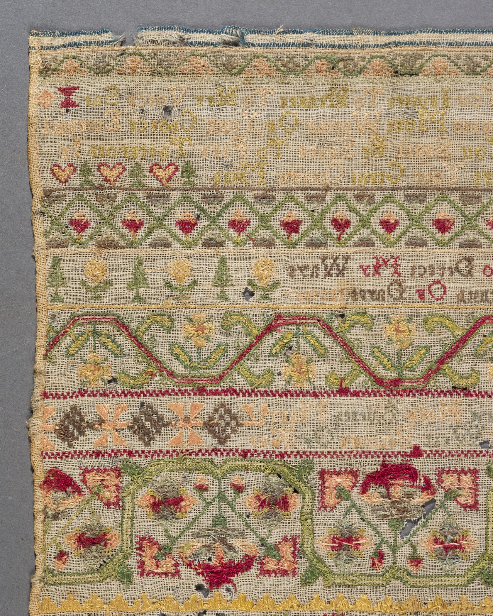 1981.0037 Sampler, reverse, detail 3, after conservation treatment