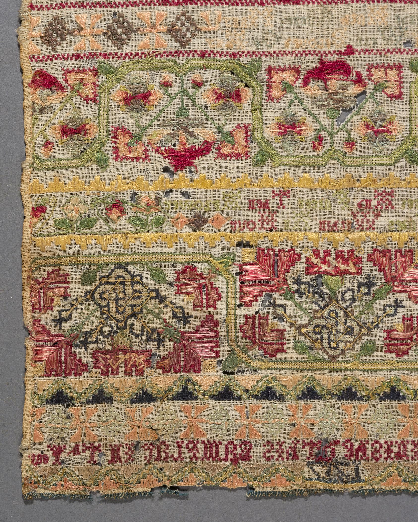1981.0037 Sampler, reverse, detail 4, after conservation treatment