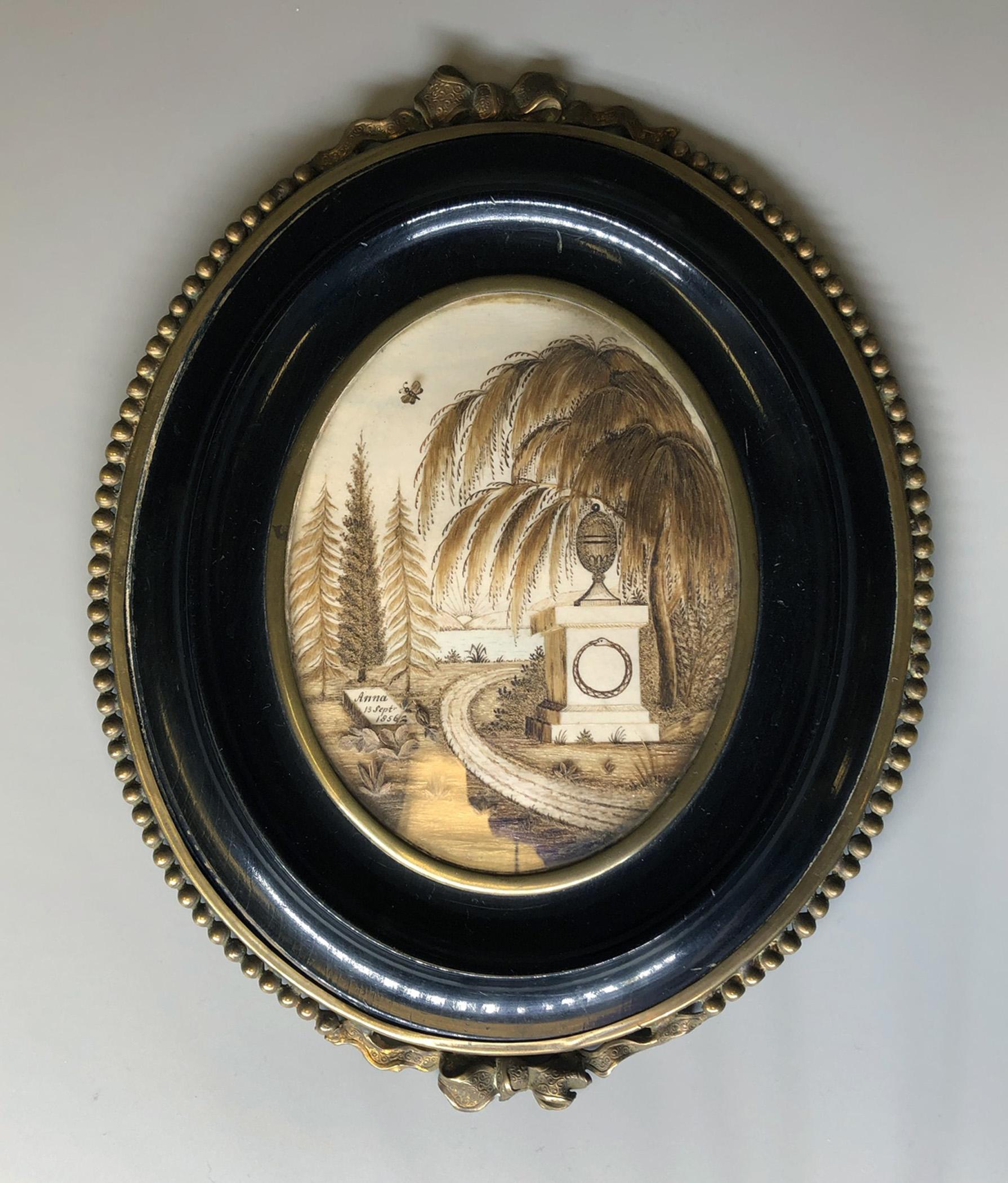 1981.0145 A, B Hairwork picture and frame