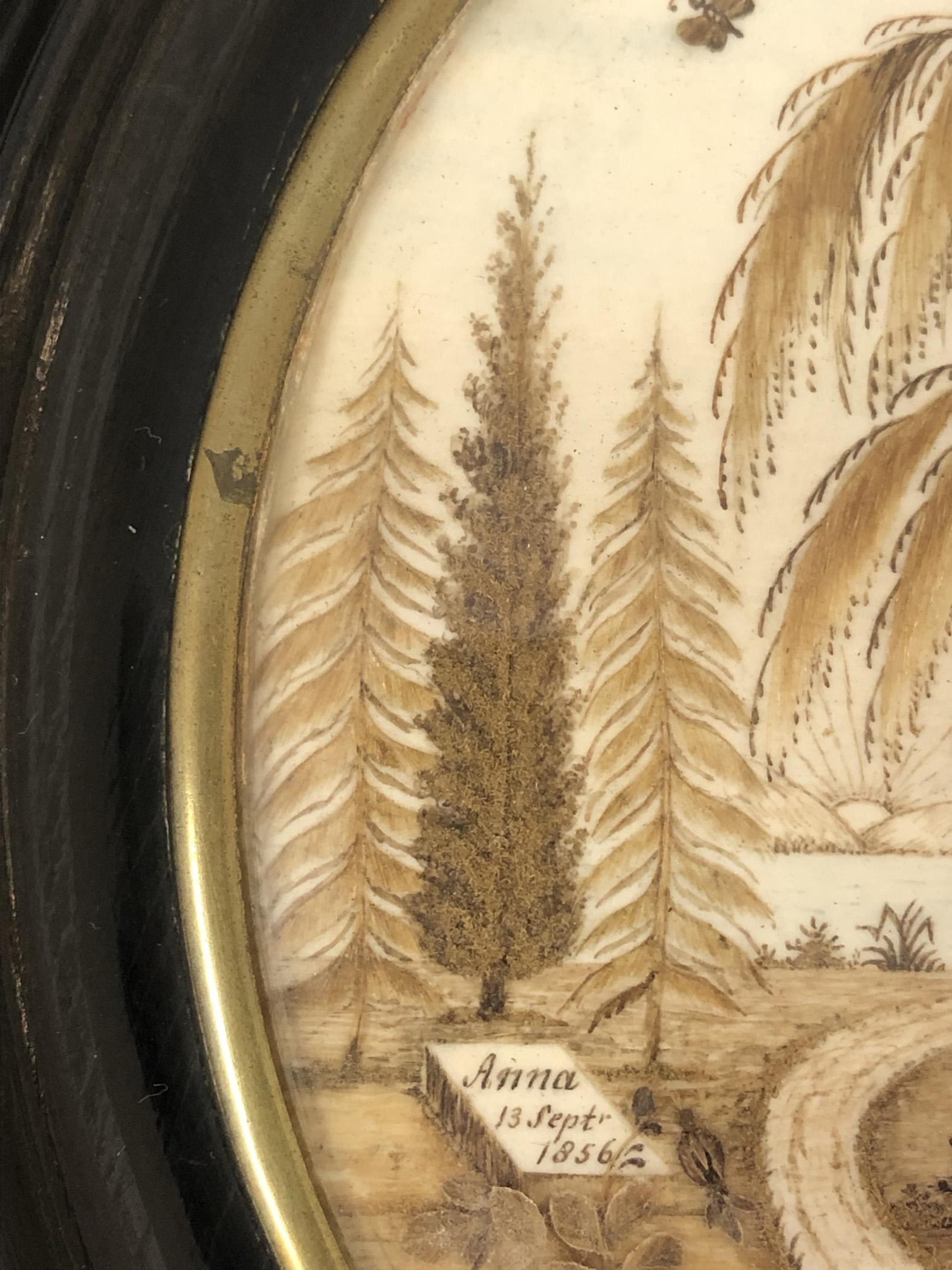 1981.0145 A, B Hairwork picture and frame view 3