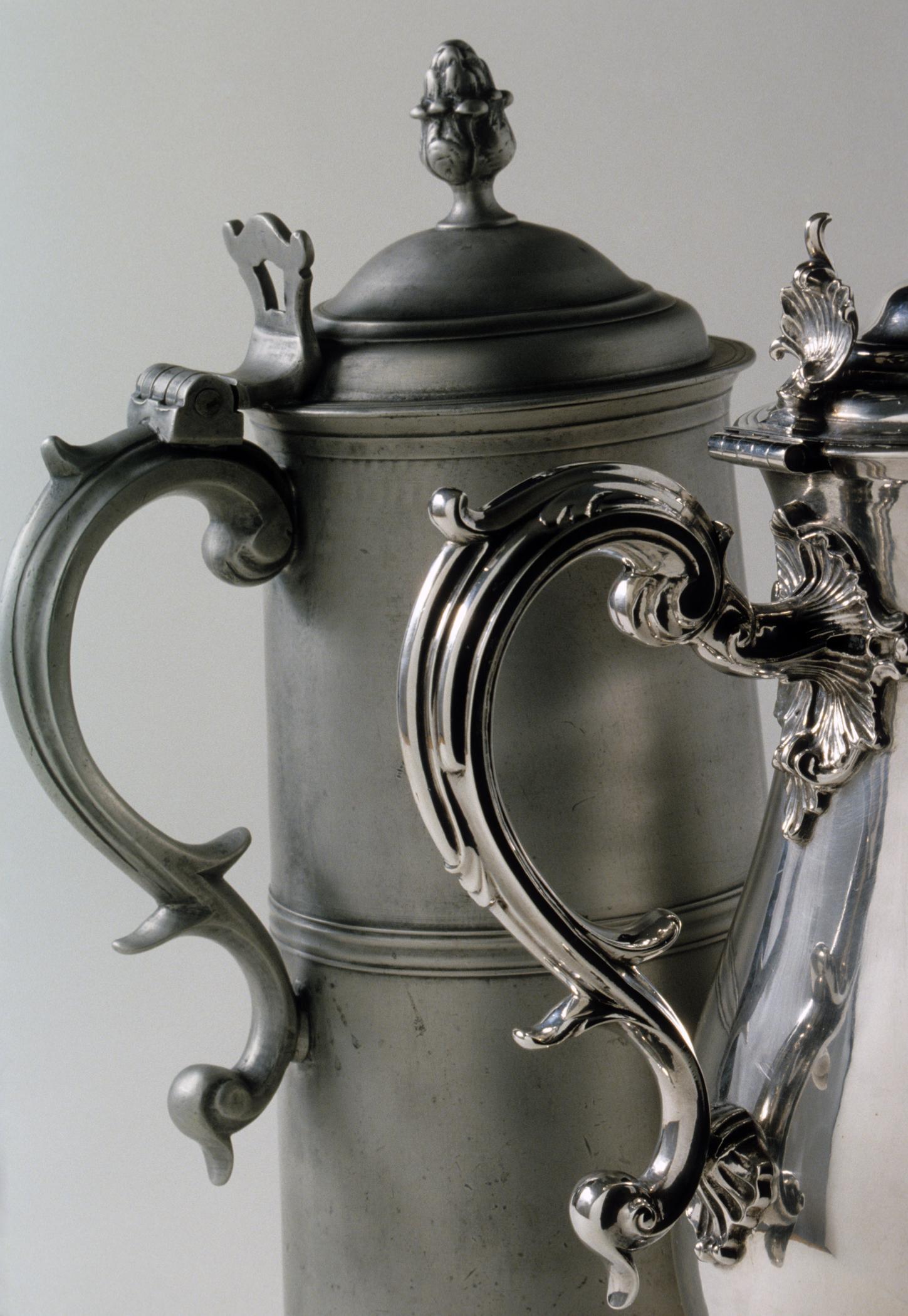 1982.0005 Flagon, 2011.0050 Pitcher, detail, handles