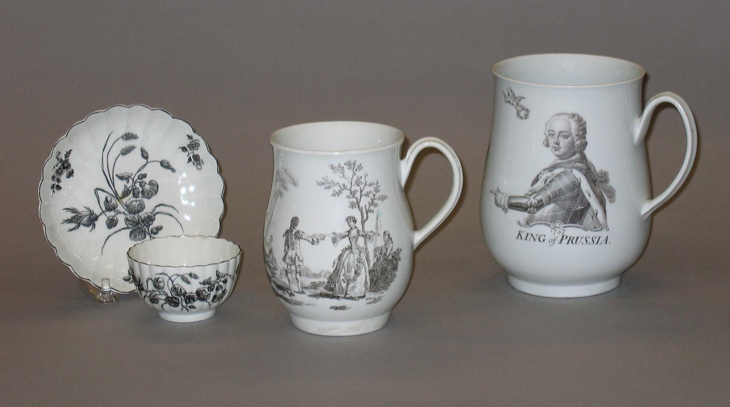 1982.0137, 1958.0704, 1973.0237 Worcester teabowl, saucer, and mugs