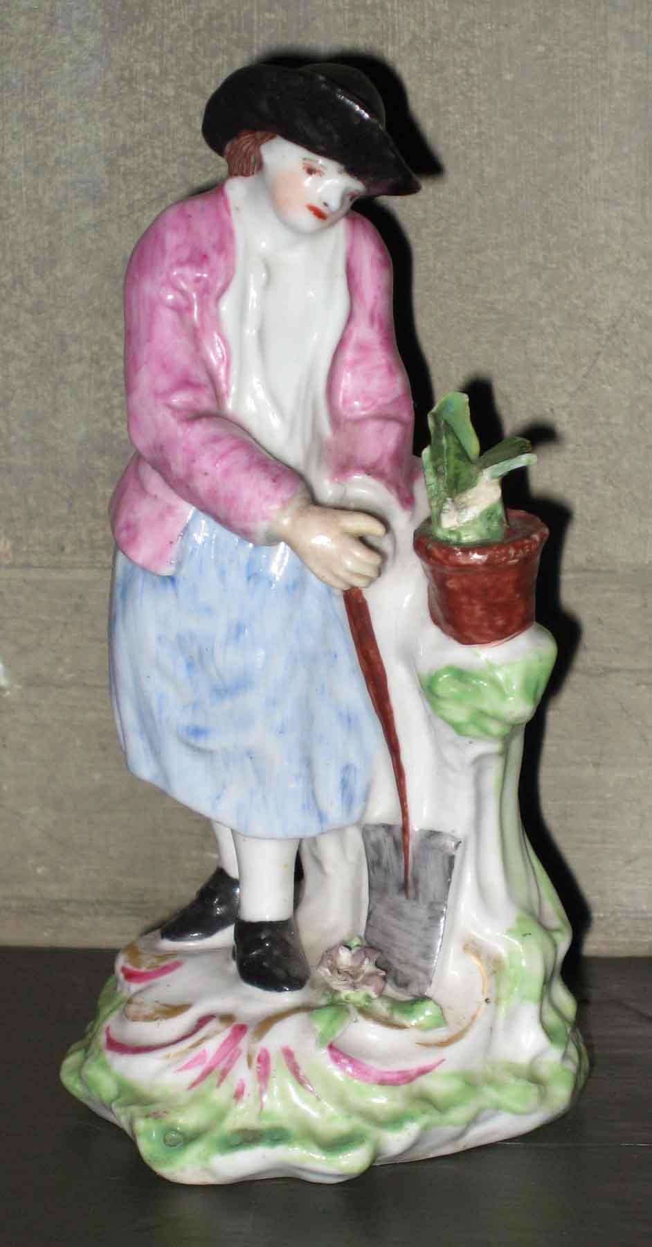 1982.0161 Probably Longton Hall porcelain Gardener figure