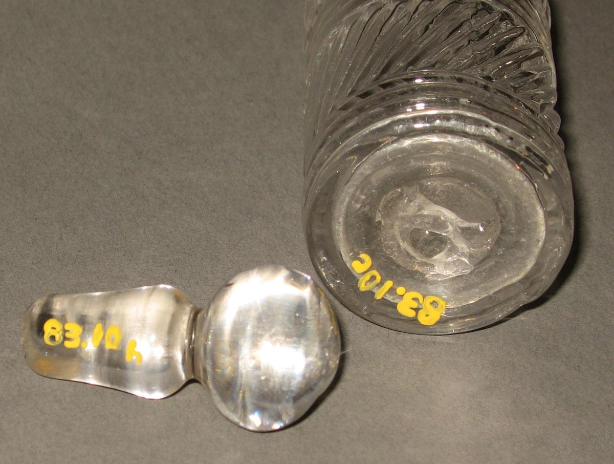 1983.0010 C, H Glass cruet bottle and stopper (detail)