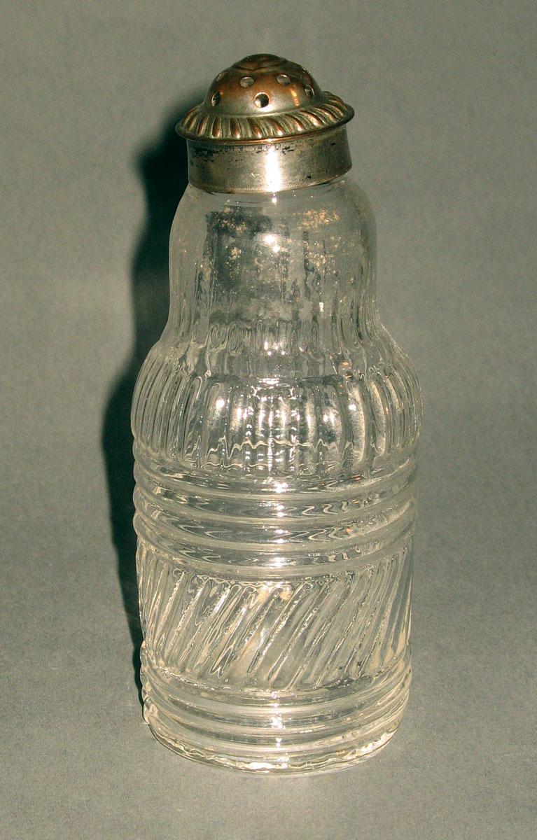 1983.0010 F, L Glass cruet bottle and silver-plater top