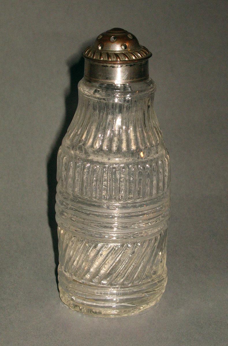 1983.0010 G, M Glass cruet bottle and silver-plater top