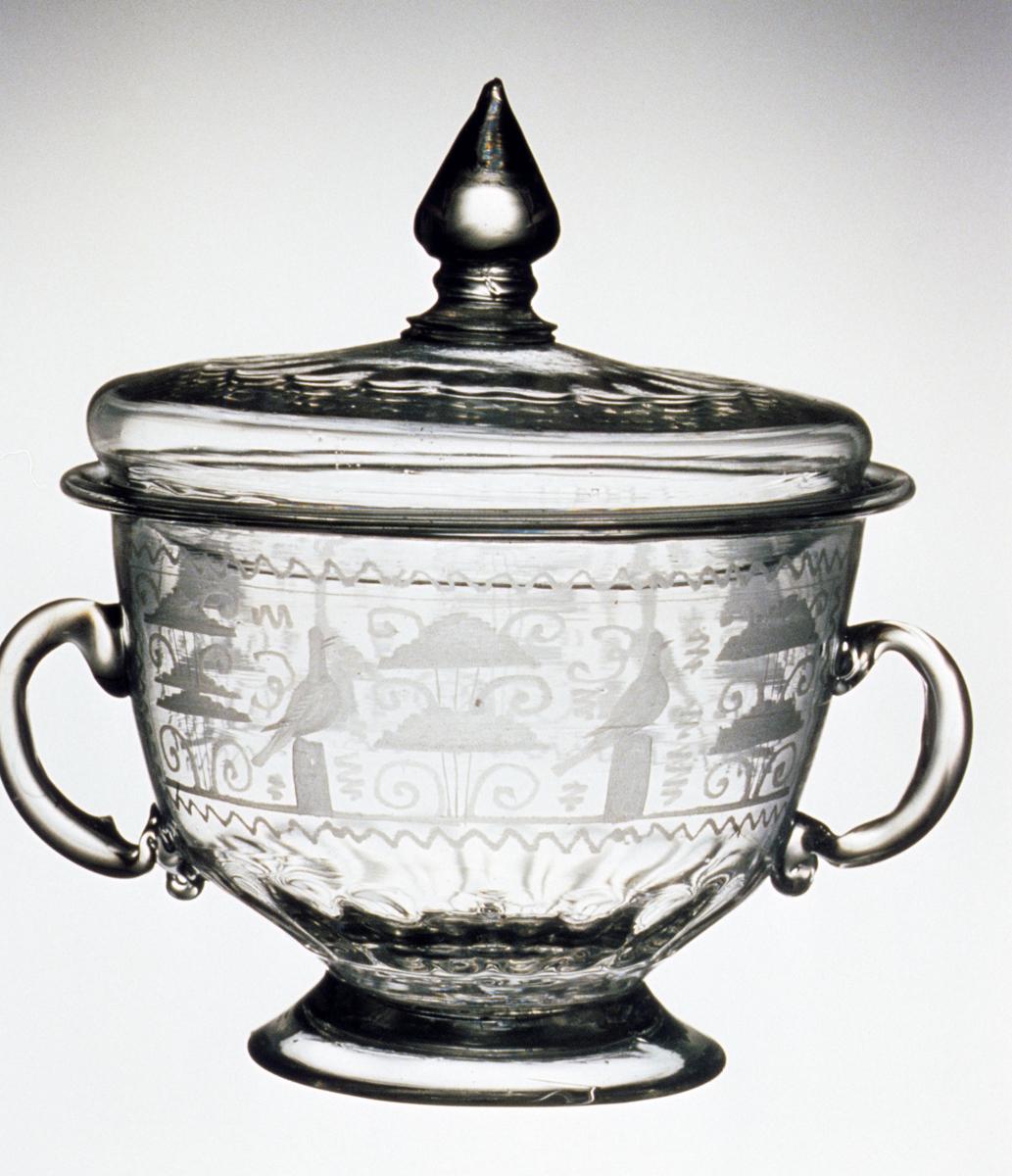 1983.0057 A, B Glass covered bowl