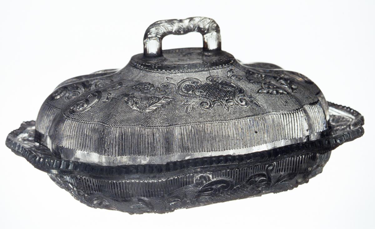 1983.0130 A, B Pressed glass covered dish