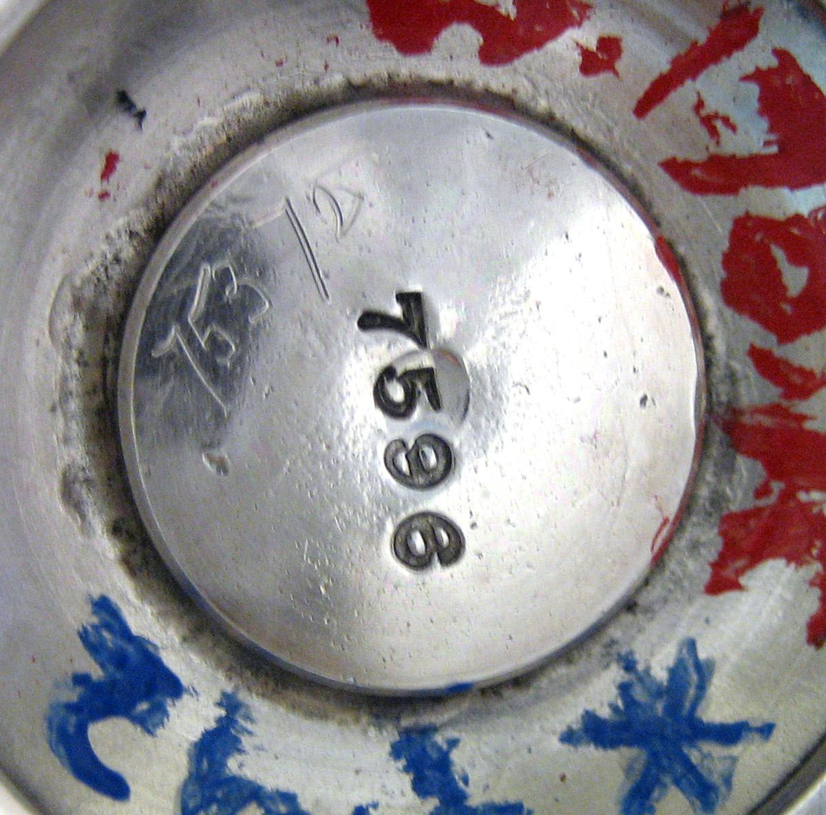 1983.0178.001 C Silver Kettle on stand mark and inscription