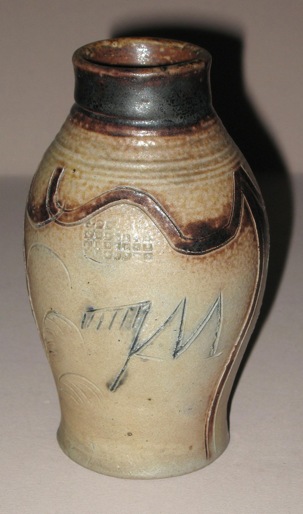 1958.0005 Salt-glazed stoneware bottle or jar